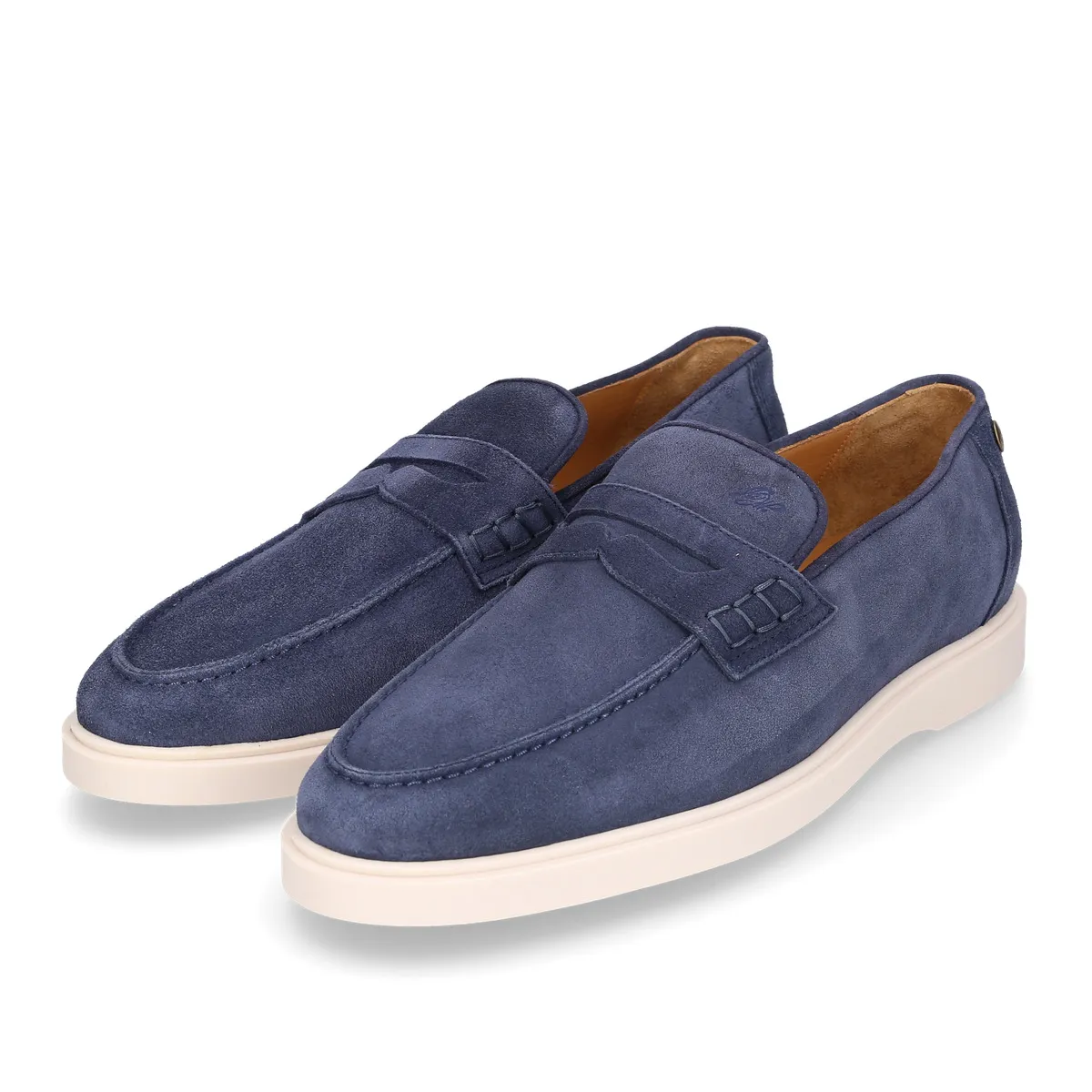 Wildleder Penny Loafer mit weißer Sohle