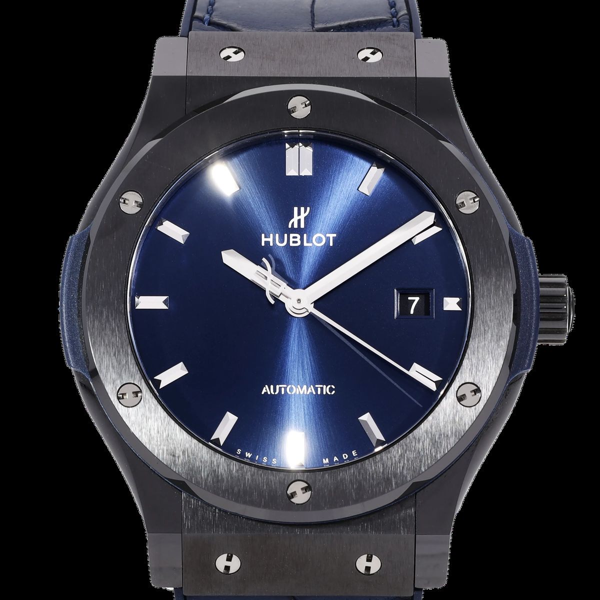 Herrenuhr mit blauem Zifferblatt aus Keramik