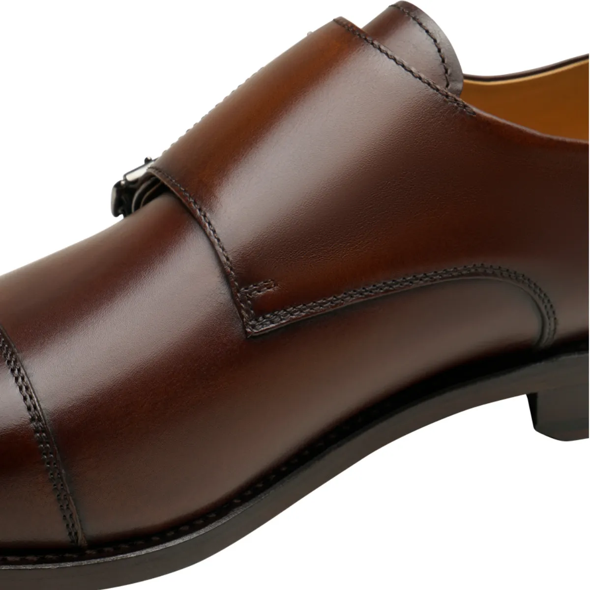Braune Leder Doppel-Mönch Schnallenschuhe