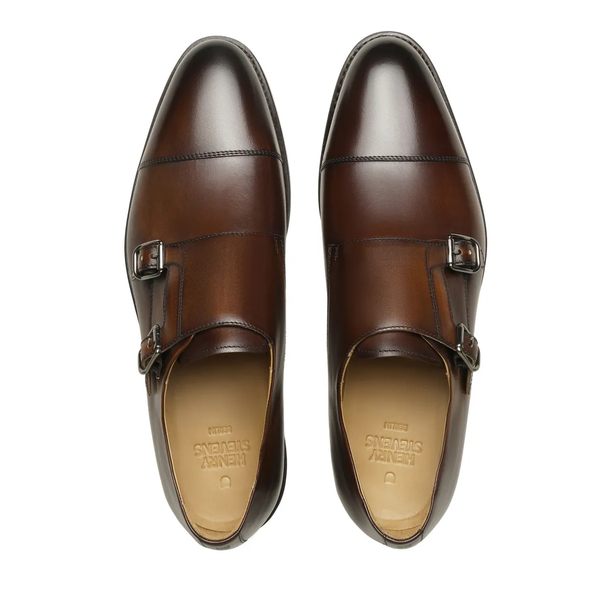 Braune Leder Doppel-Mönch Schnallenschuhe