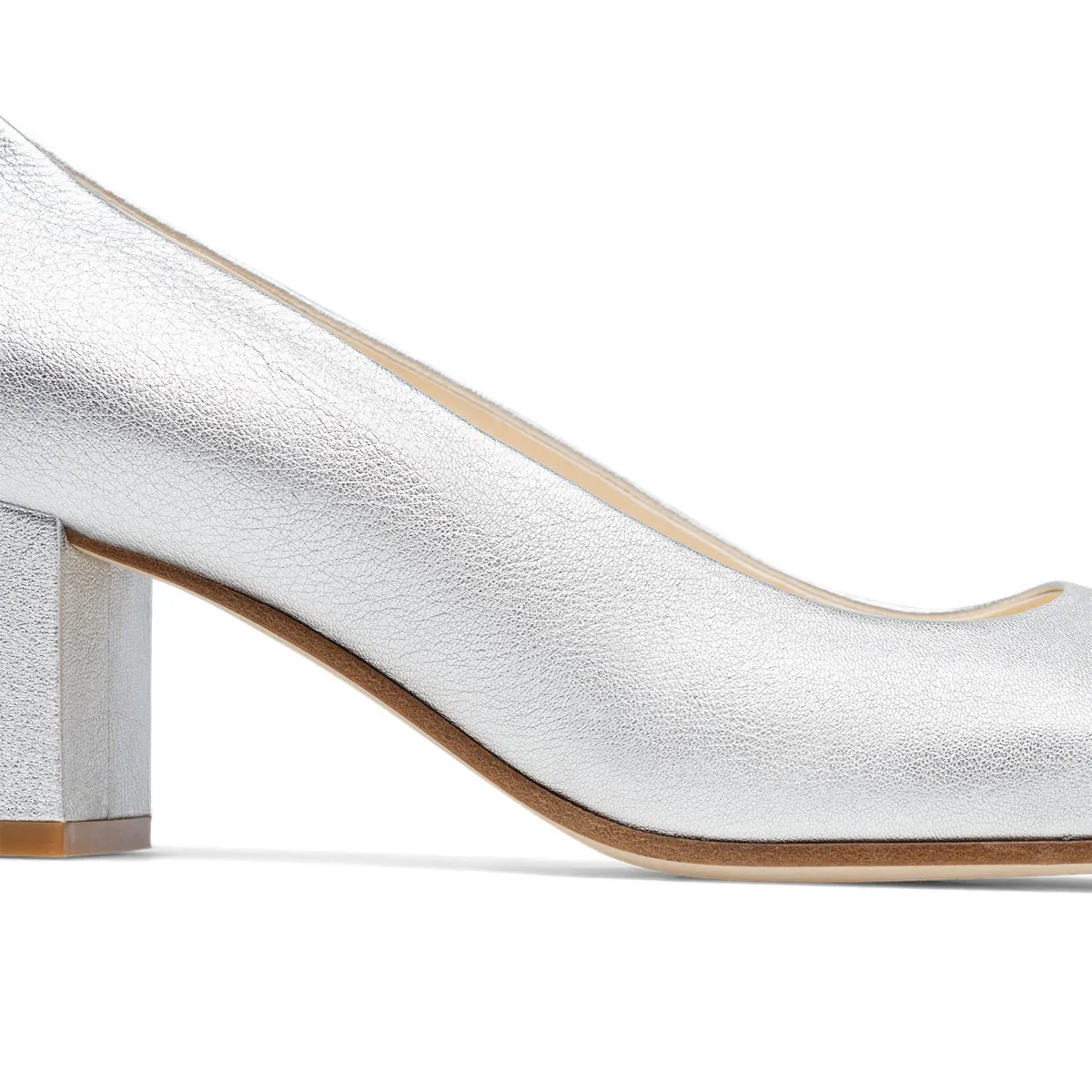 Silberne Blockabsatz Pumps aus Leder