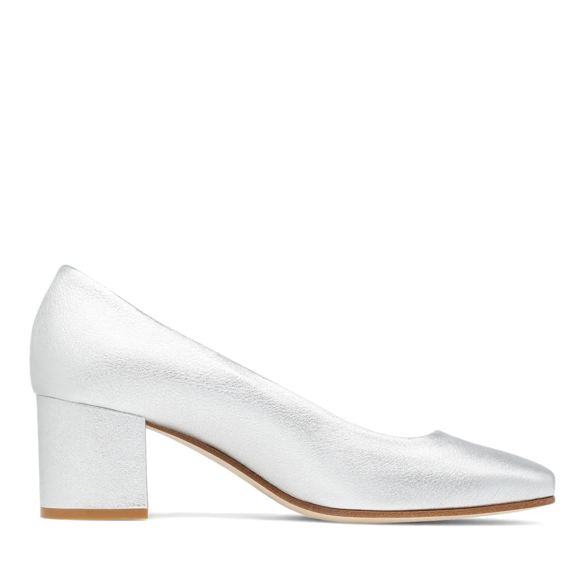 Silberne Blockabsatz Pumps aus Leder