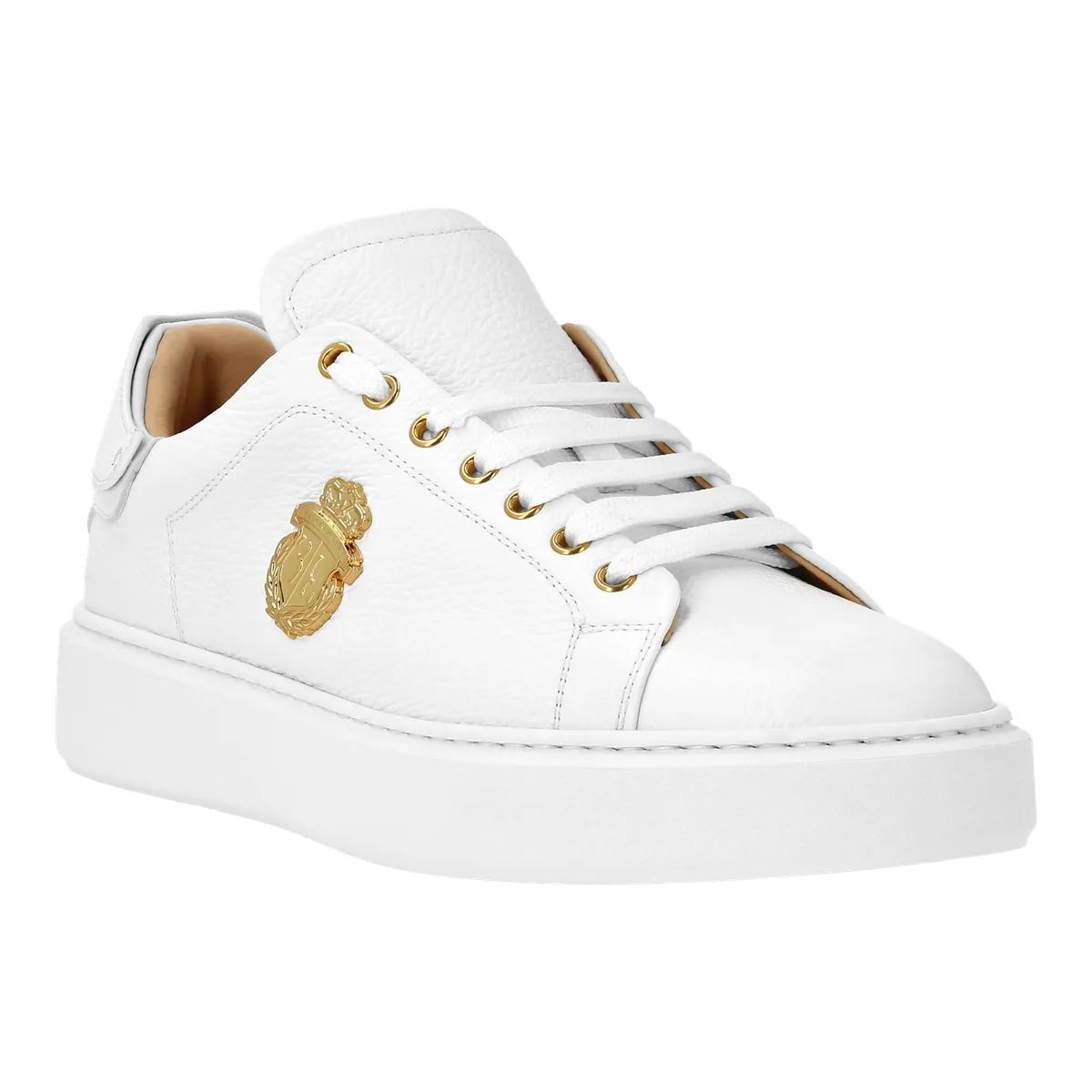 Low-Top Leder Sneaker mit goldenem Emblem