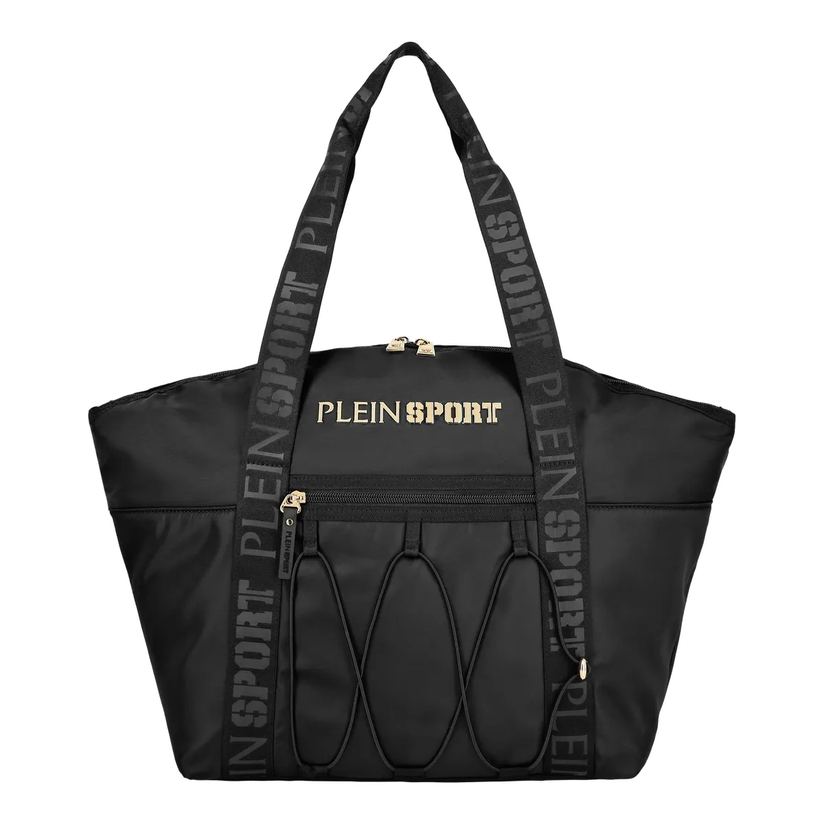 Schwarze Nylon-Tragetasche mit Logo-Print