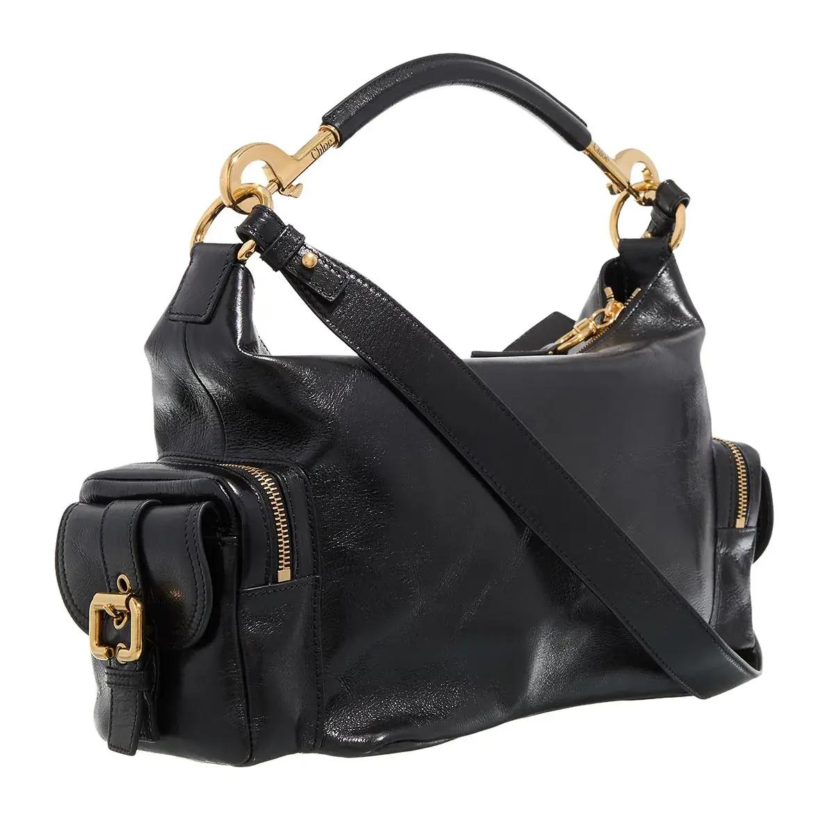 Schwarze Ledertasche mit Taschen