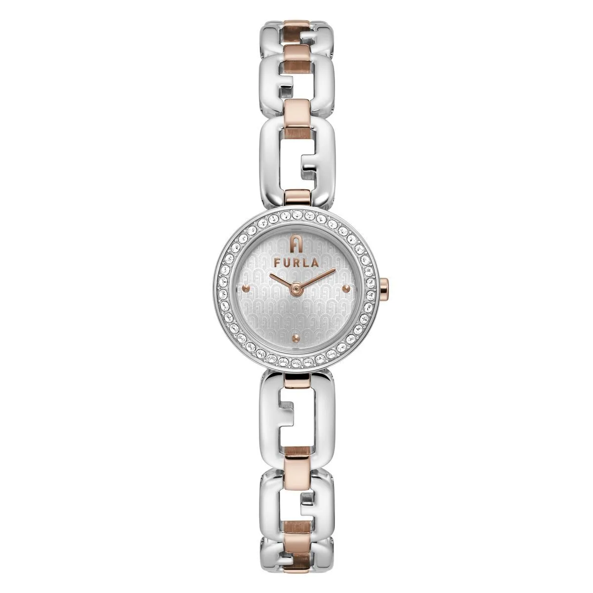 Elegante Silber- und Roségold-Gliederarmbanduhr