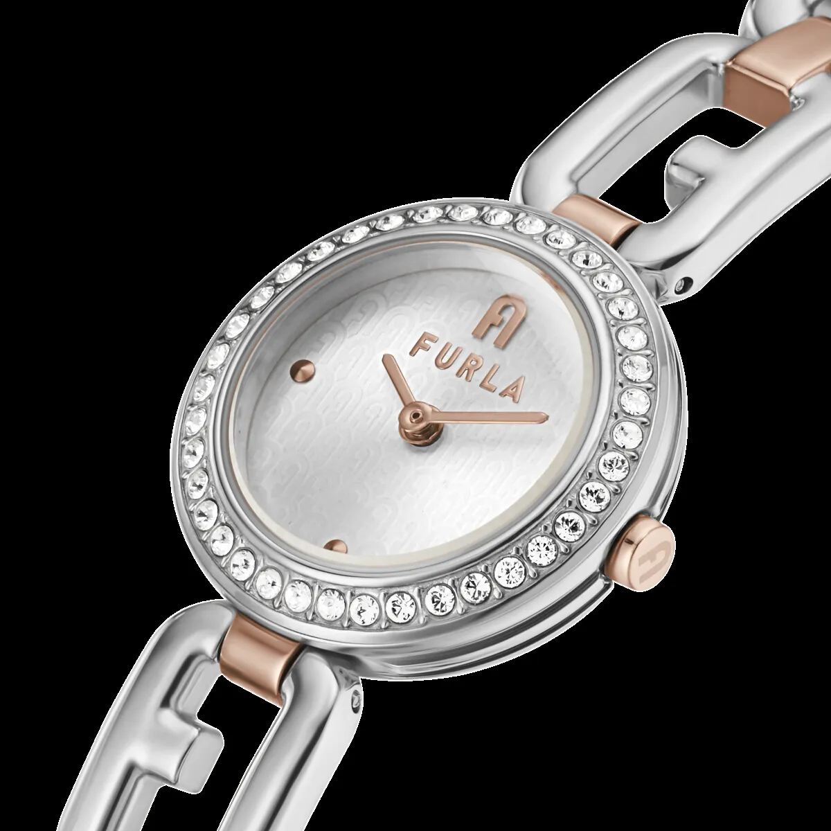 Elegante Silber- und Roségold-Gliederarmbanduhr