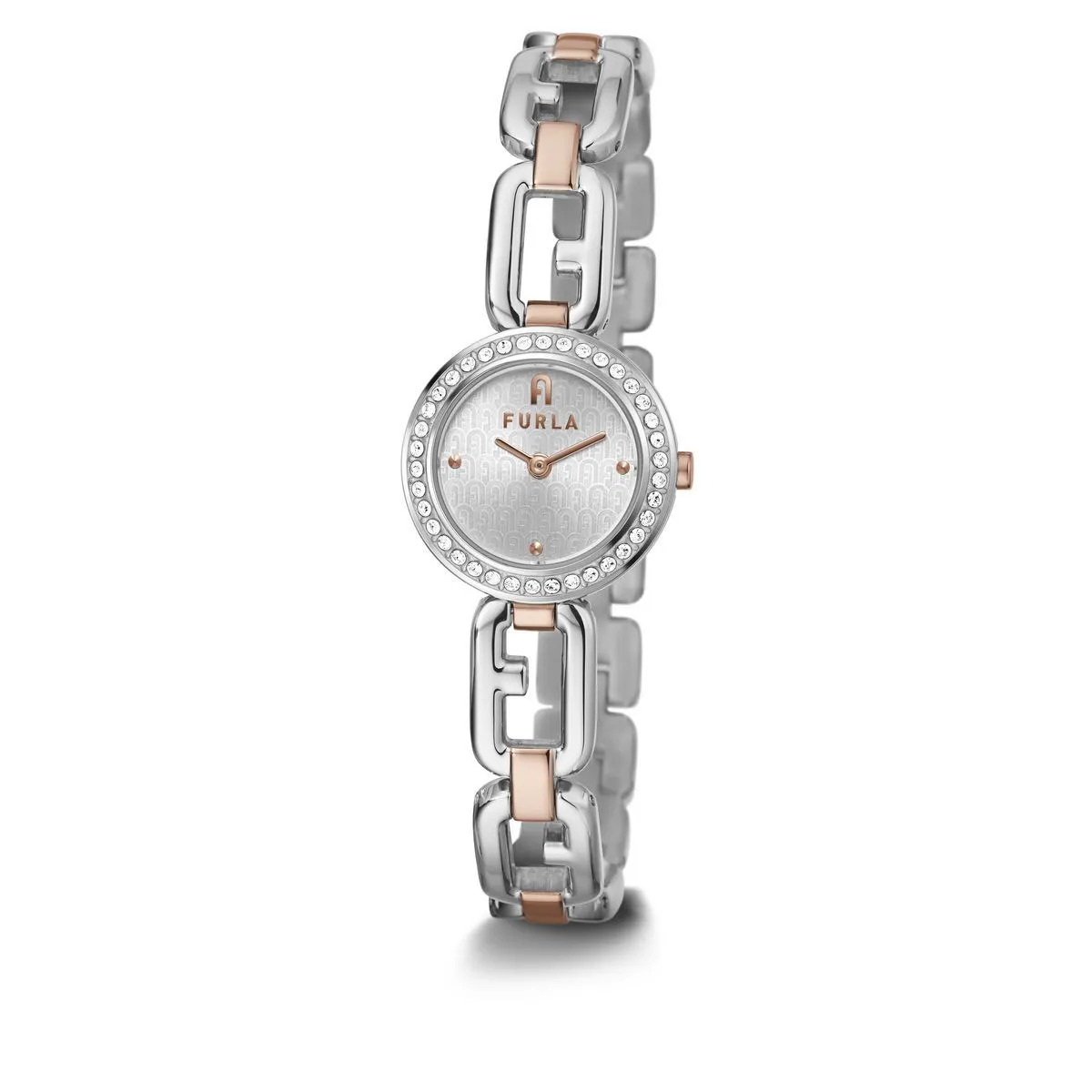 Elegante Silber- und Roségold-Gliederarmbanduhr