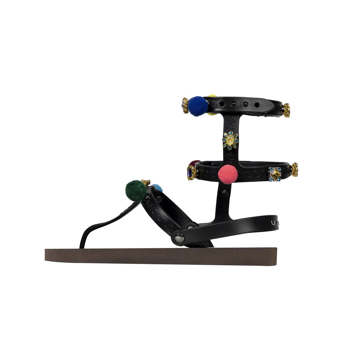 Zehentrenner Sandale mit Pompoms und Schmuck