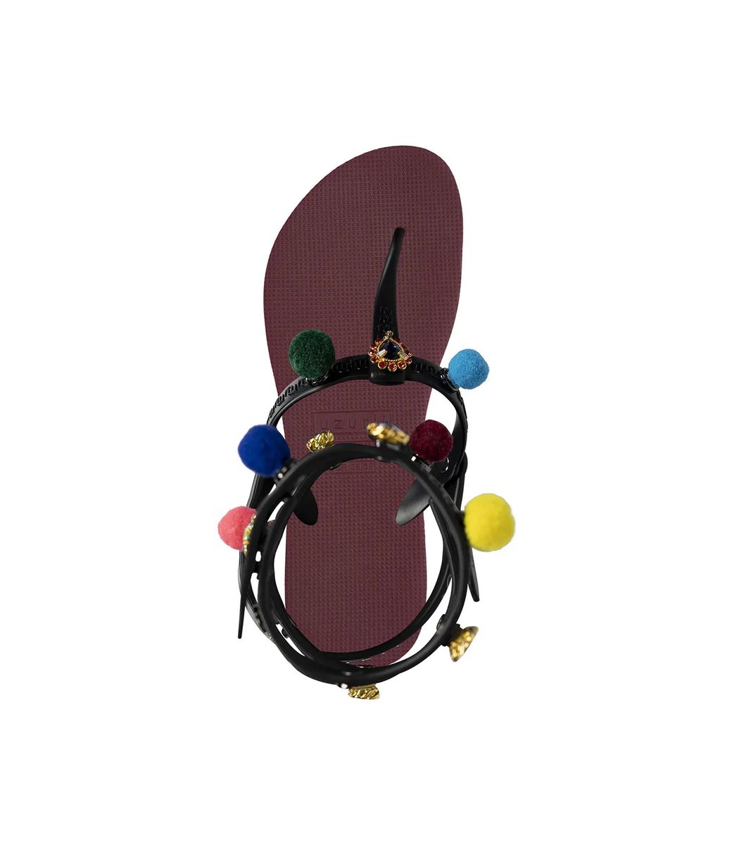 Bunte Zehentrenner-Sandalen mit Bommeln