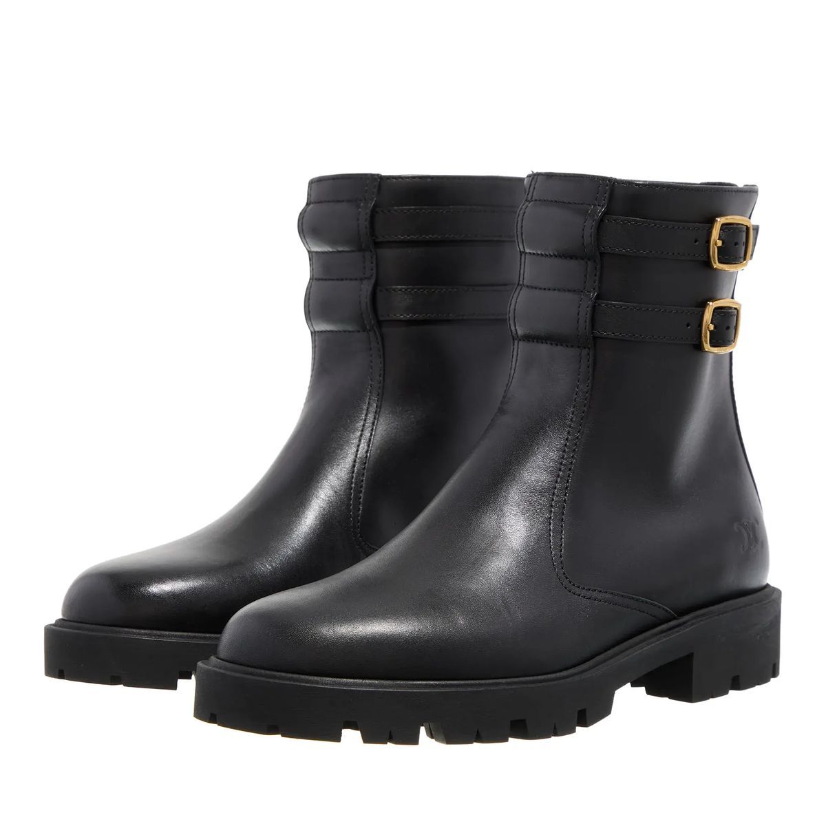 Schwarze Lederstiefeletten mit Schnallen