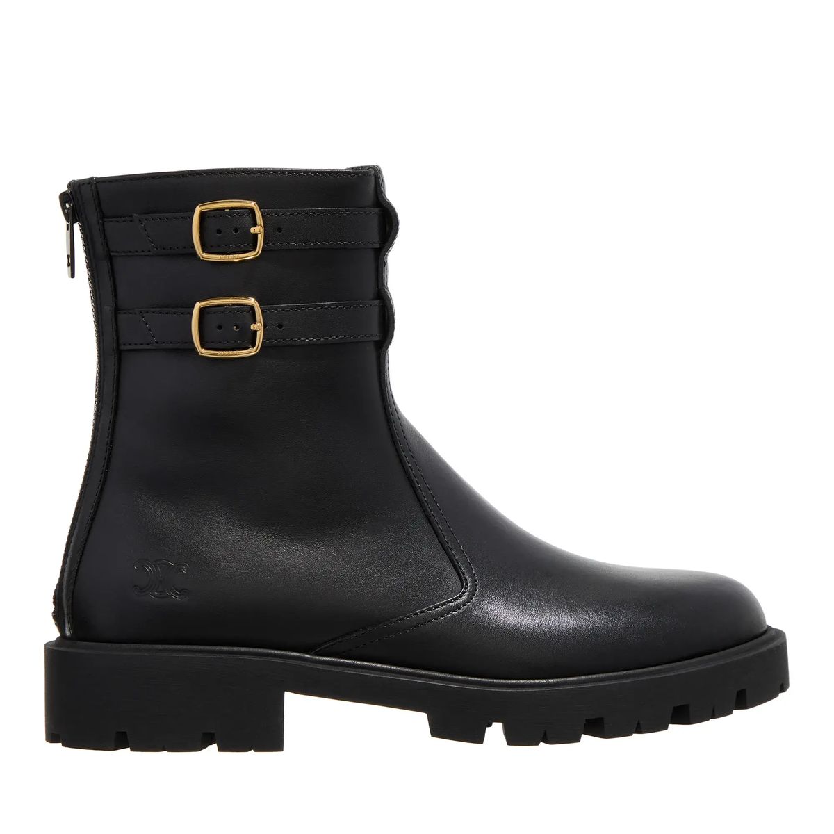 Schwarze Lederstiefeletten mit Schnallen