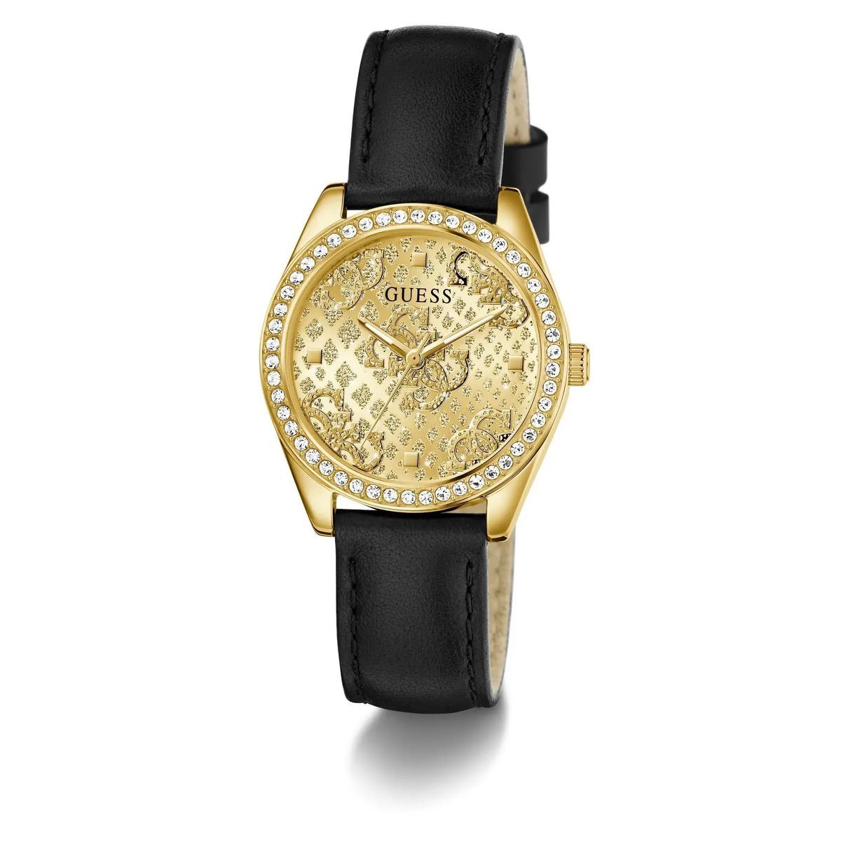 Gemusterte, Kristallbesetzte Analog-Uhr