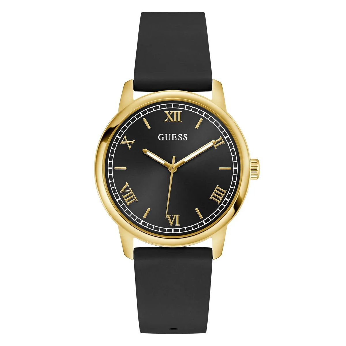 Elegante goldfarbene Uhr mit schwarzem Band