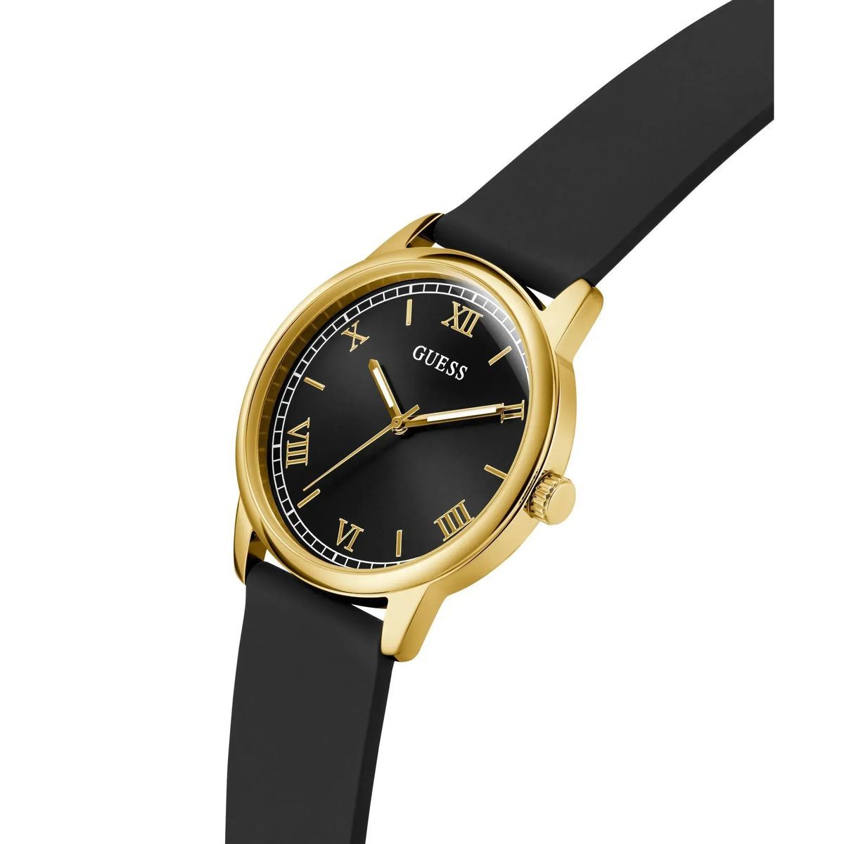 Elegante goldfarbene Uhr mit schwarzem Band