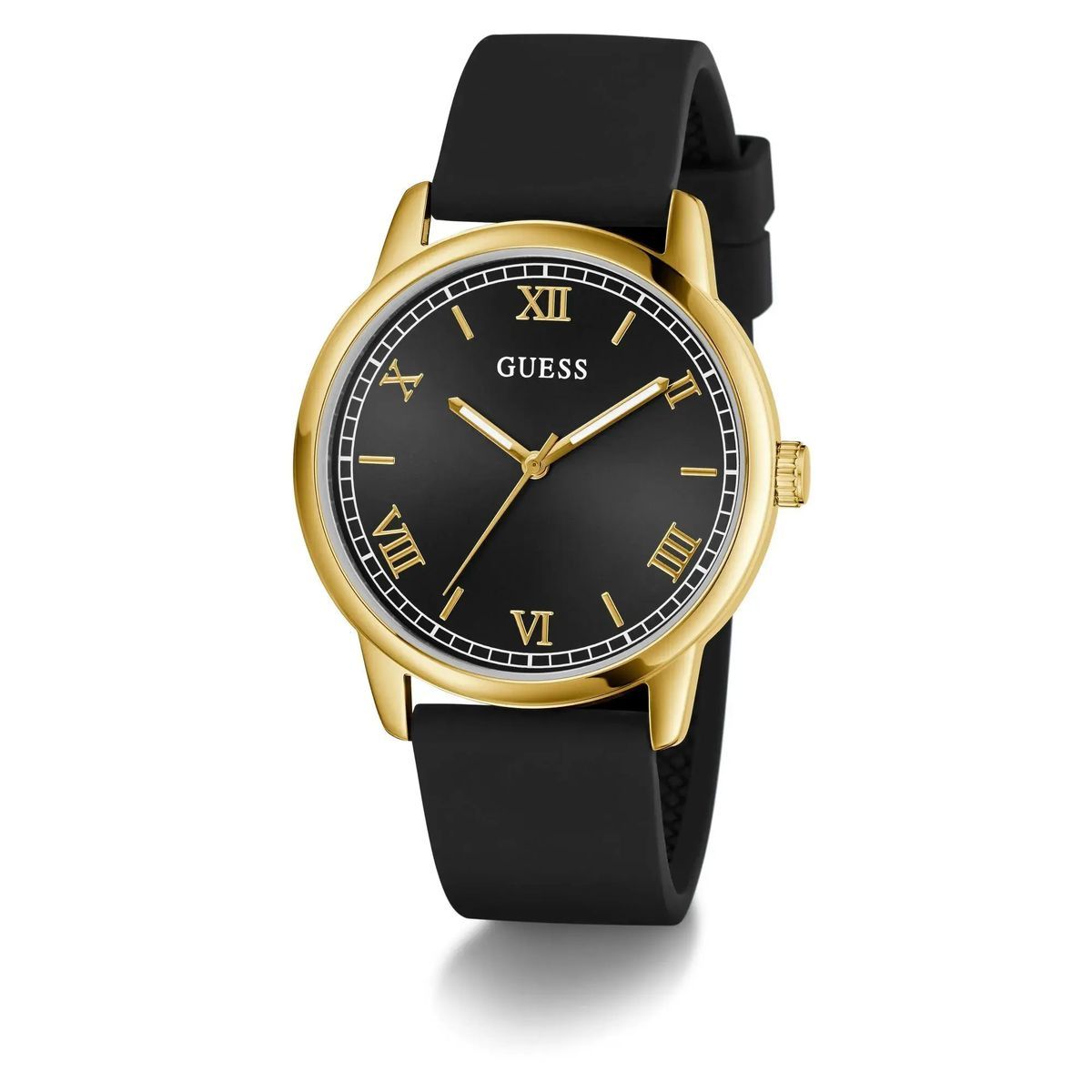 Elegante goldfarbene Uhr mit schwarzem Band