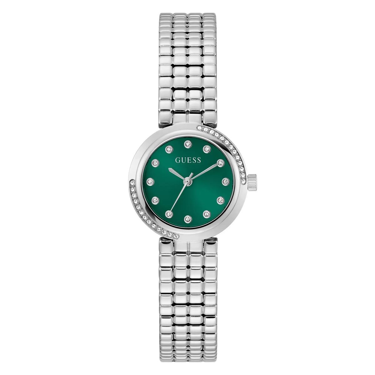Elegante Uhr mit grünem Zifferblatt und Kristallakzenten