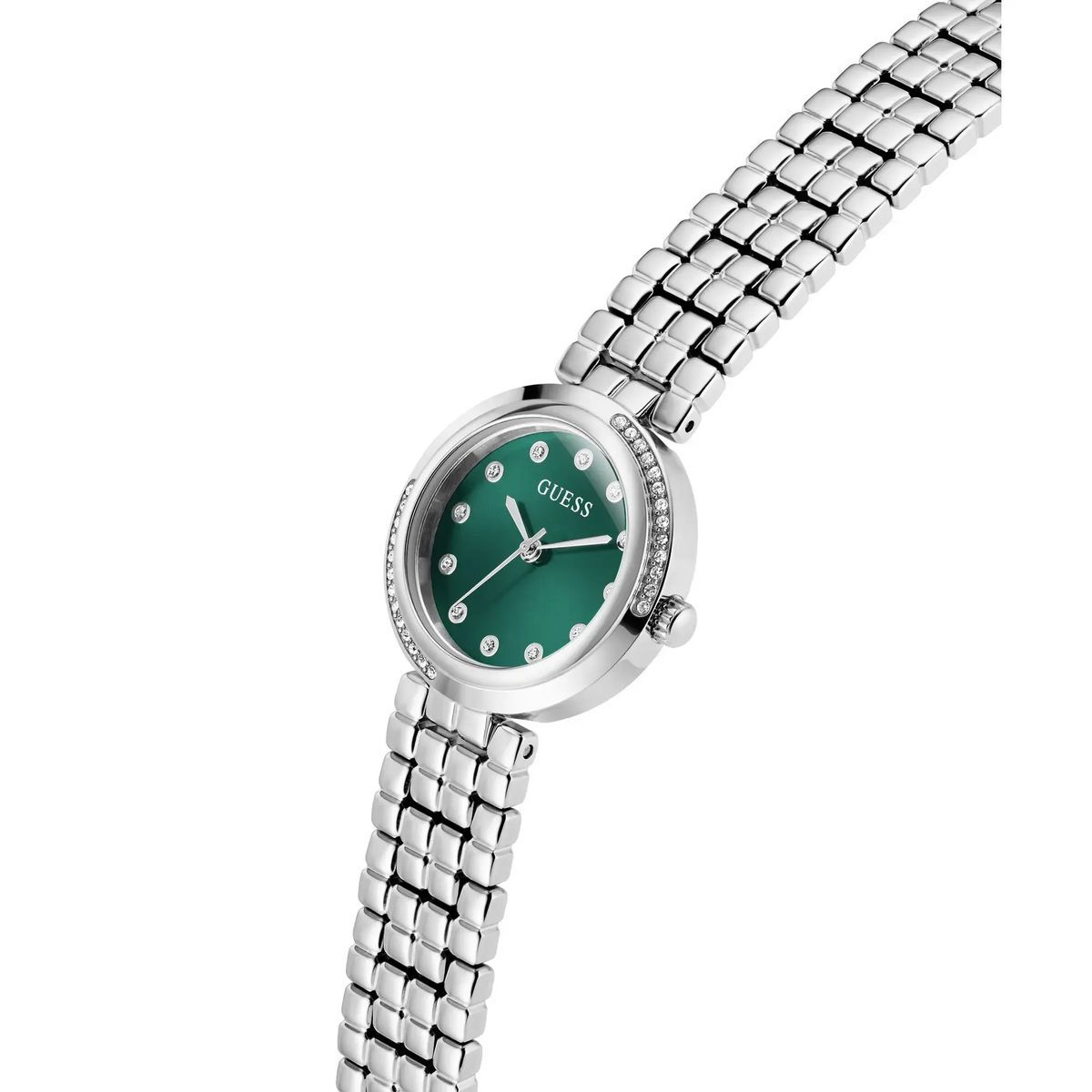 Elegante Uhr mit grünem Zifferblatt und Kristallakzenten