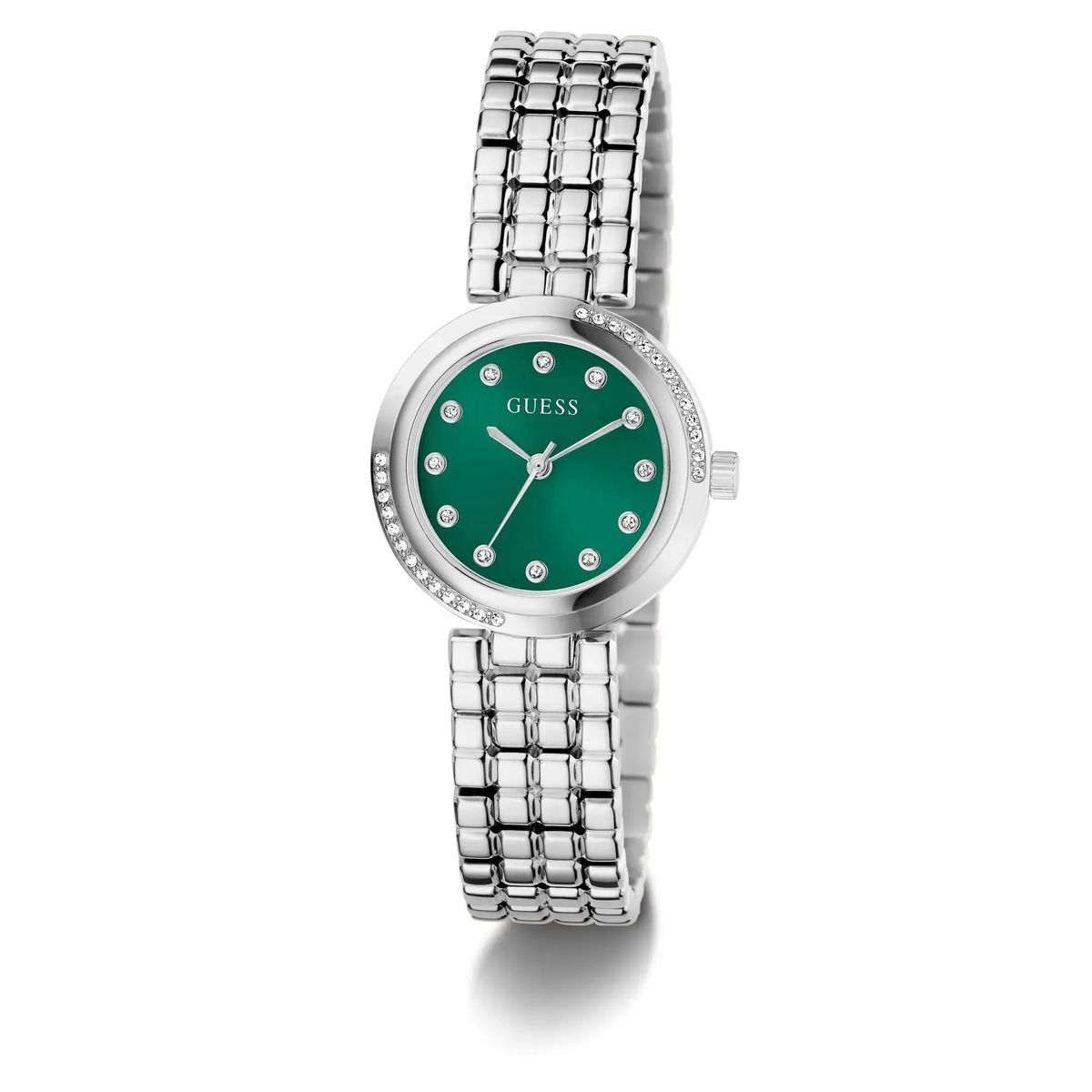Elegante Uhr mit grünem Zifferblatt und Kristallakzenten