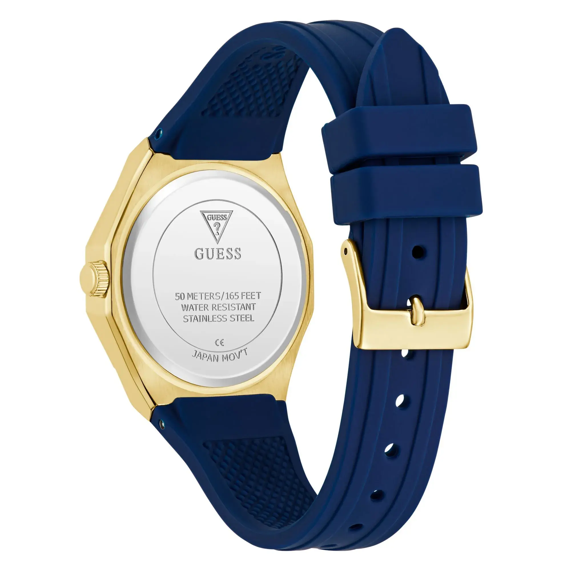 Blaue und goldene Uhr mit Kristallakzenten