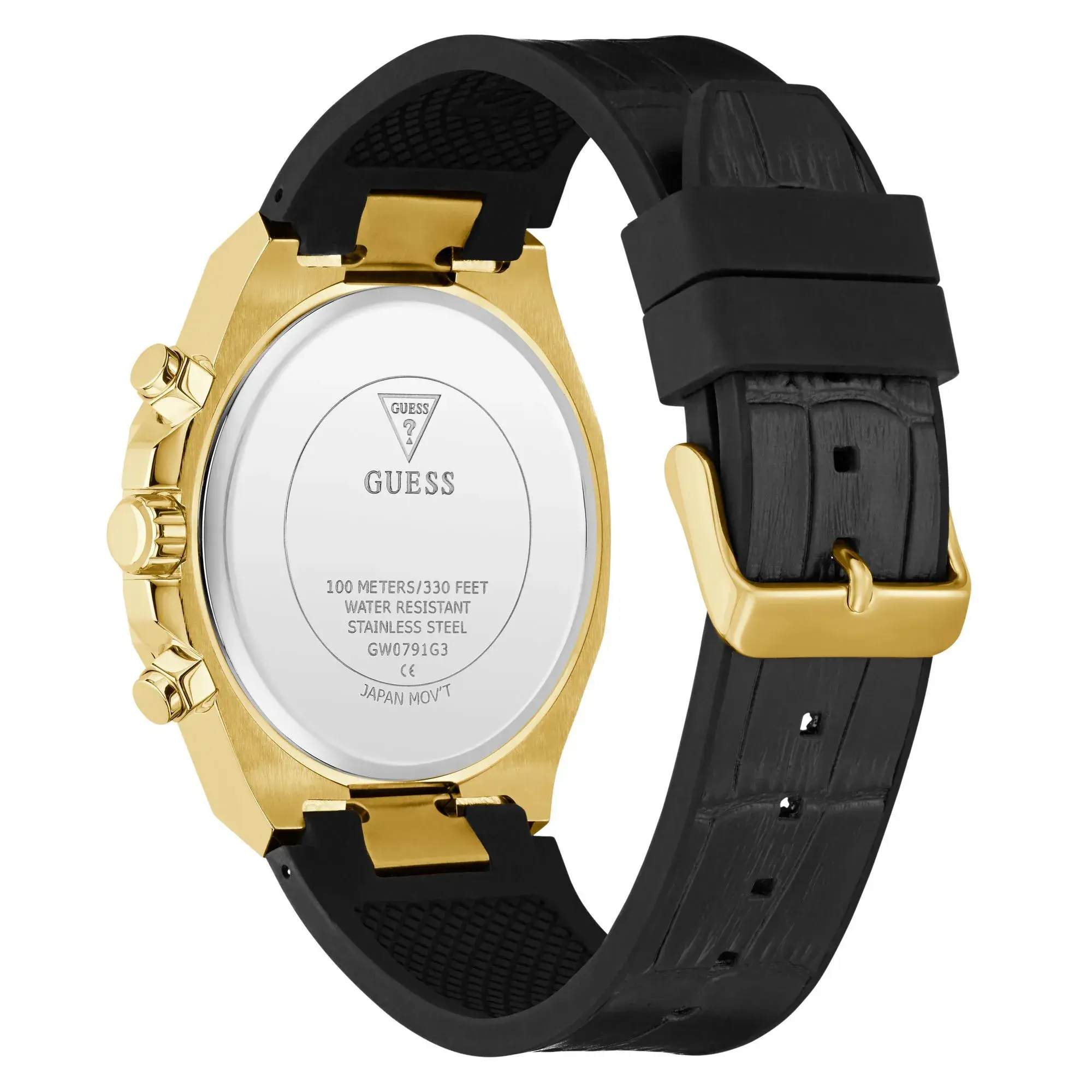 Goldfarbene Multifunktionsuhr mit schwarzem Armband