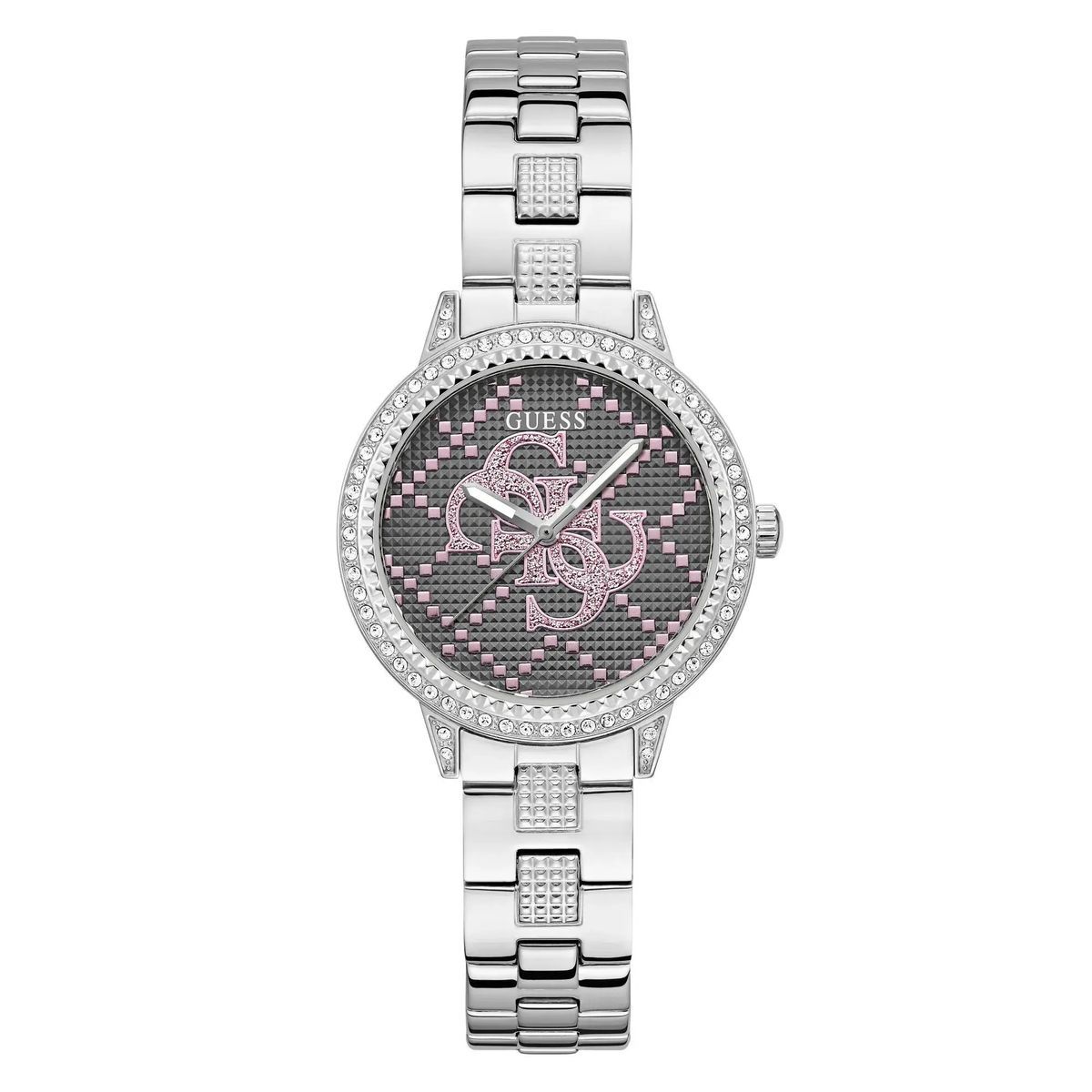 Kristallverzierte silberfarbene Zifferblatt-Uhr