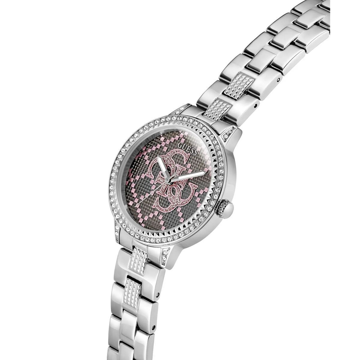 Kristallverzierte silberfarbene Zifferblatt-Uhr