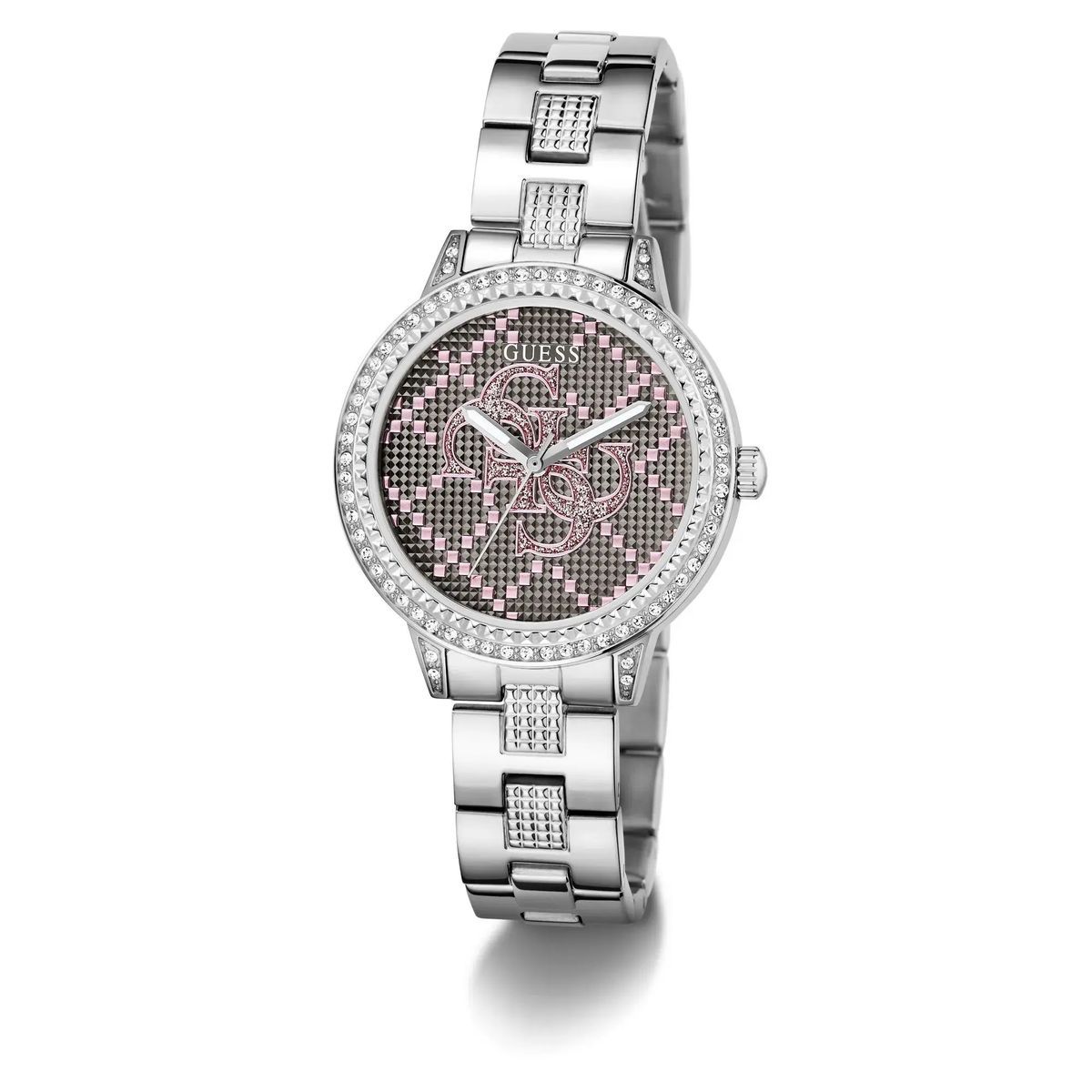 Kristallverzierte silberfarbene Zifferblatt-Uhr