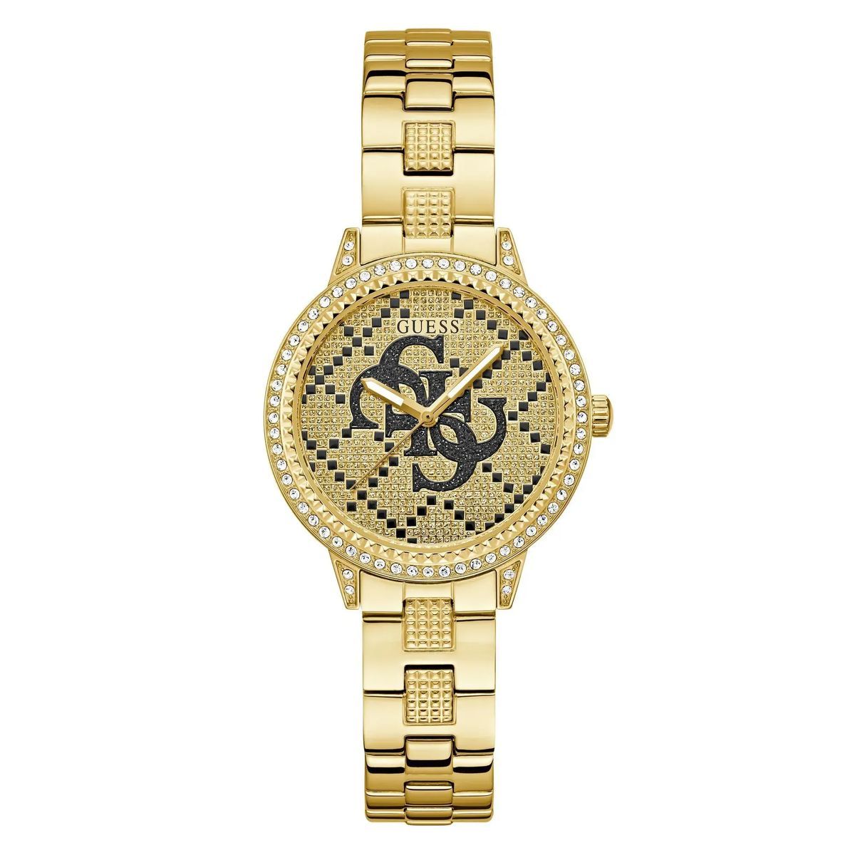 Goldfarbene glitzernde Logo Damenuhr