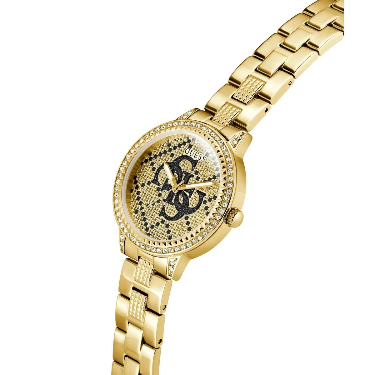 Goldfarbene glitzernde Logo Damenuhr