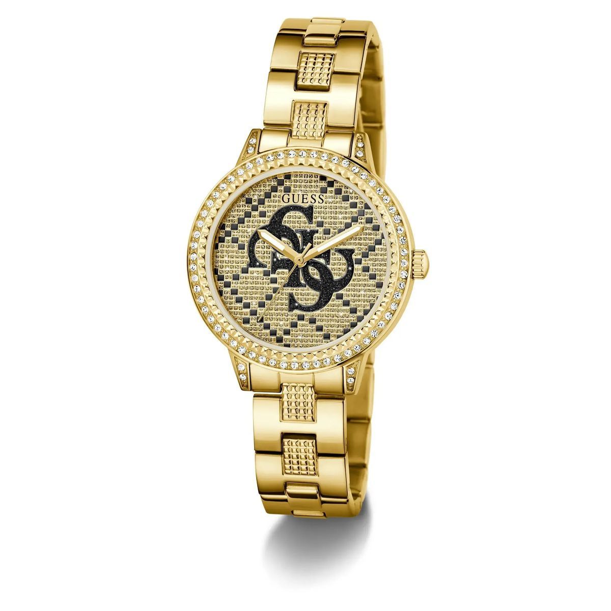Goldfarbene glitzernde Logo Damenuhr