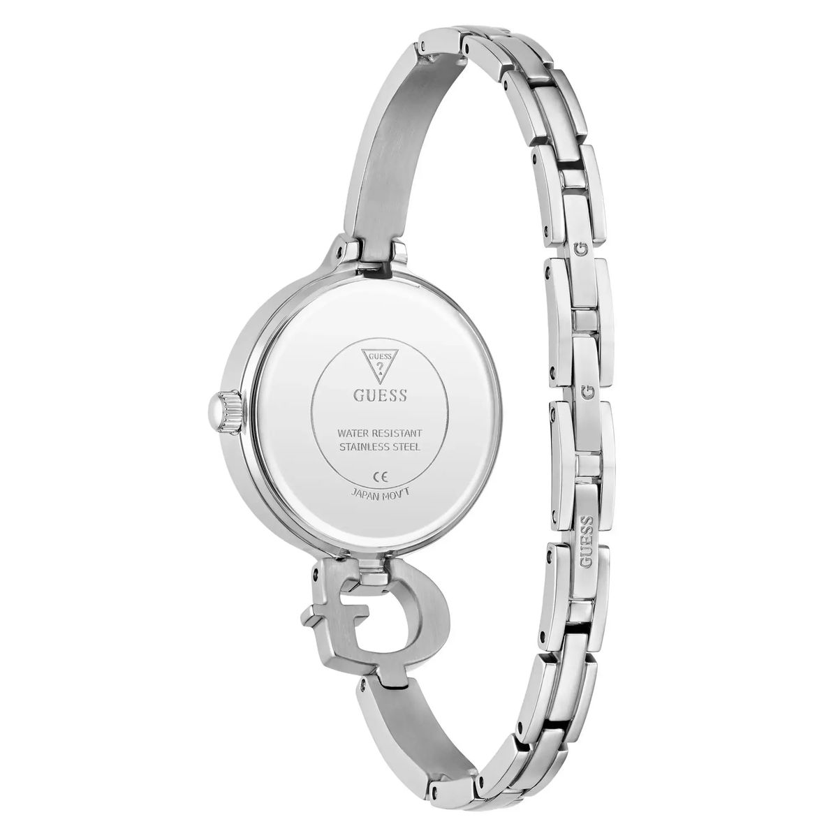 Silberfarbene Armreif-Uhr mit Kristallakzenten
