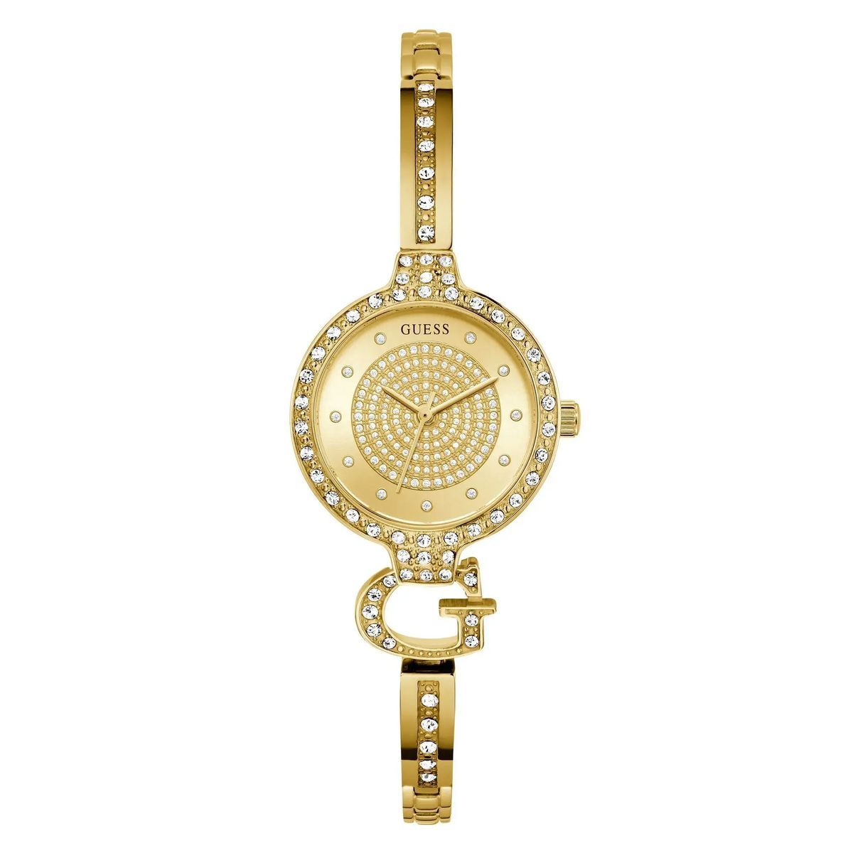 Kristallbesetzte goldfarbene Armbanduhr