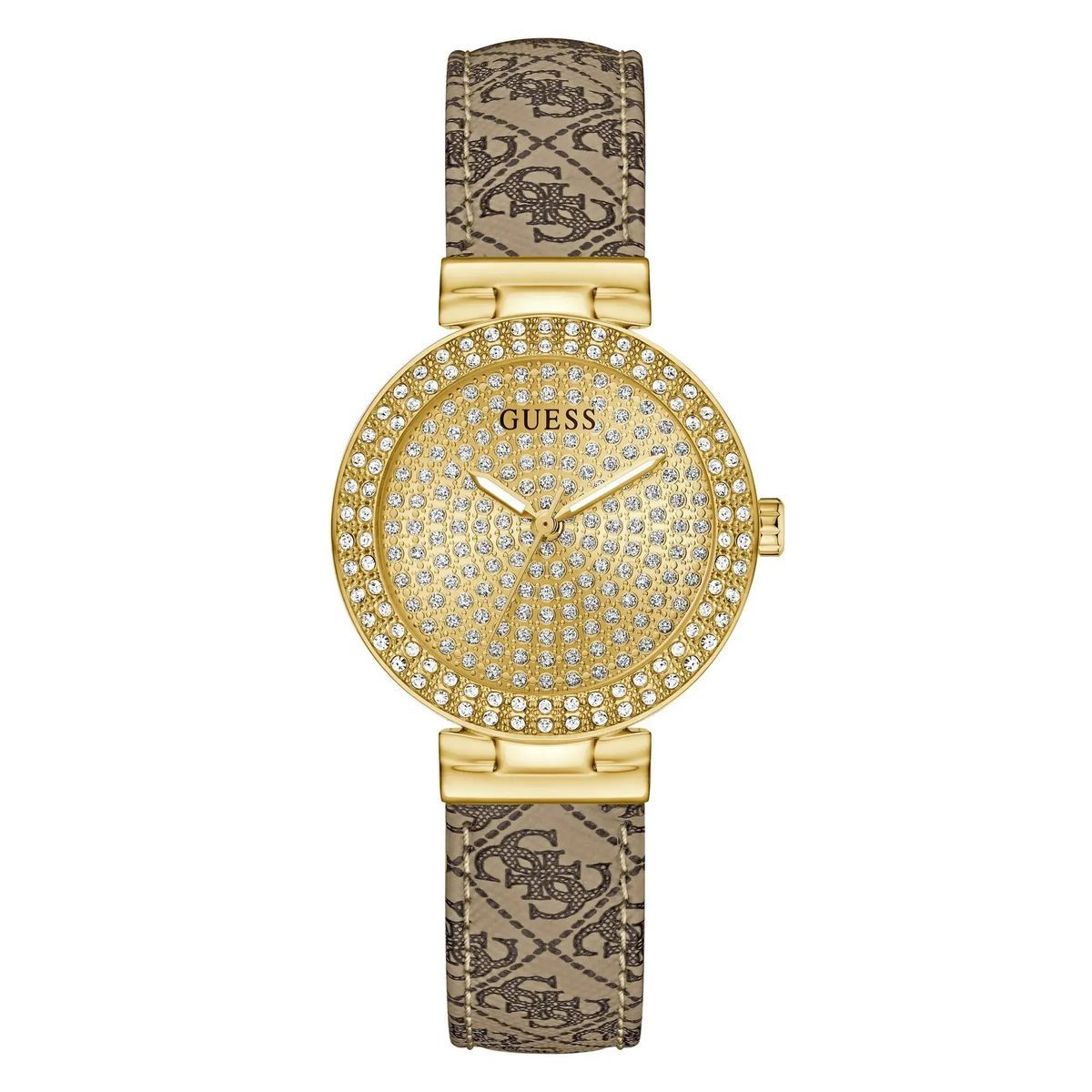 Kristallverzierte Uhr mit Logo-Armband