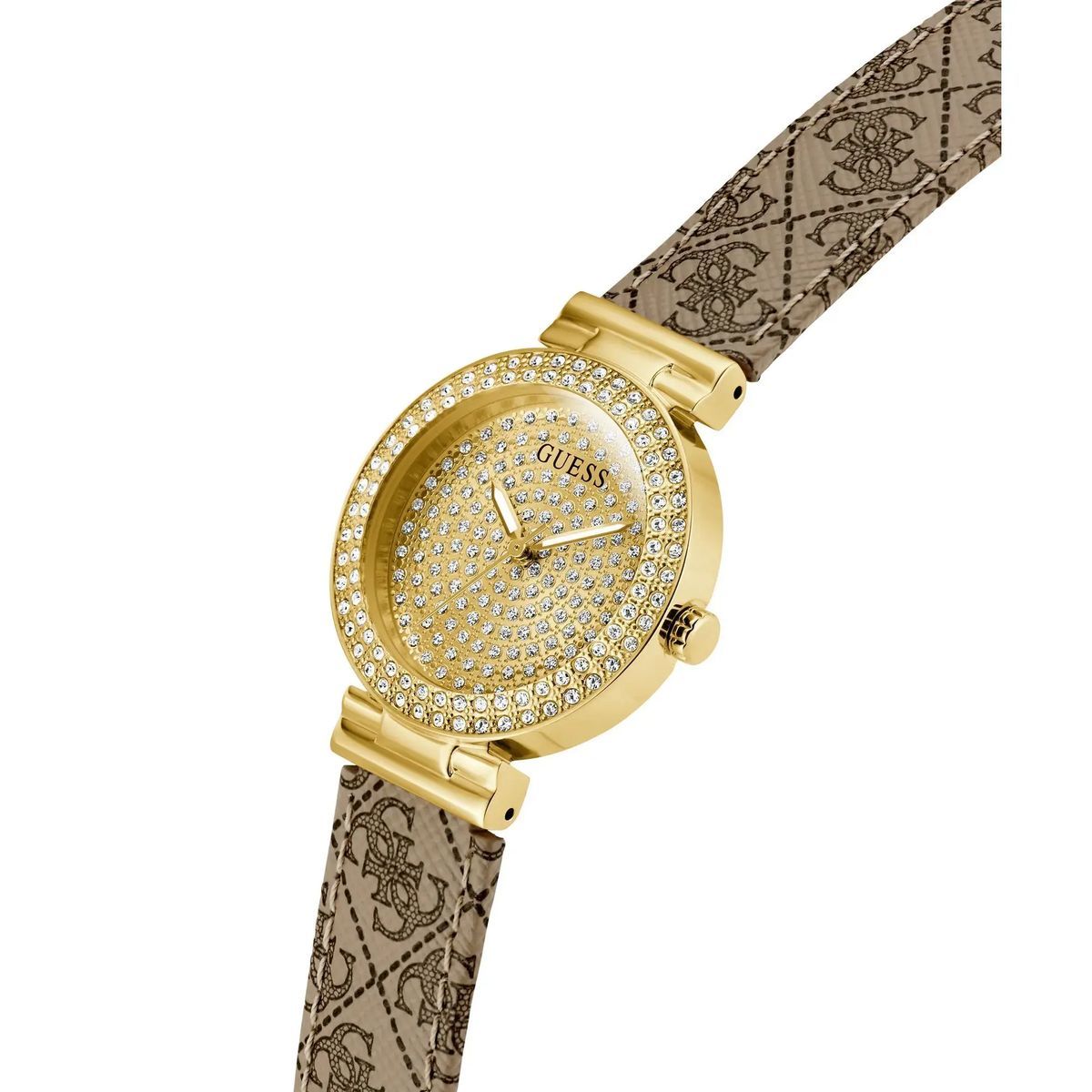 Kristallverzierte Uhr mit Logo-Armband