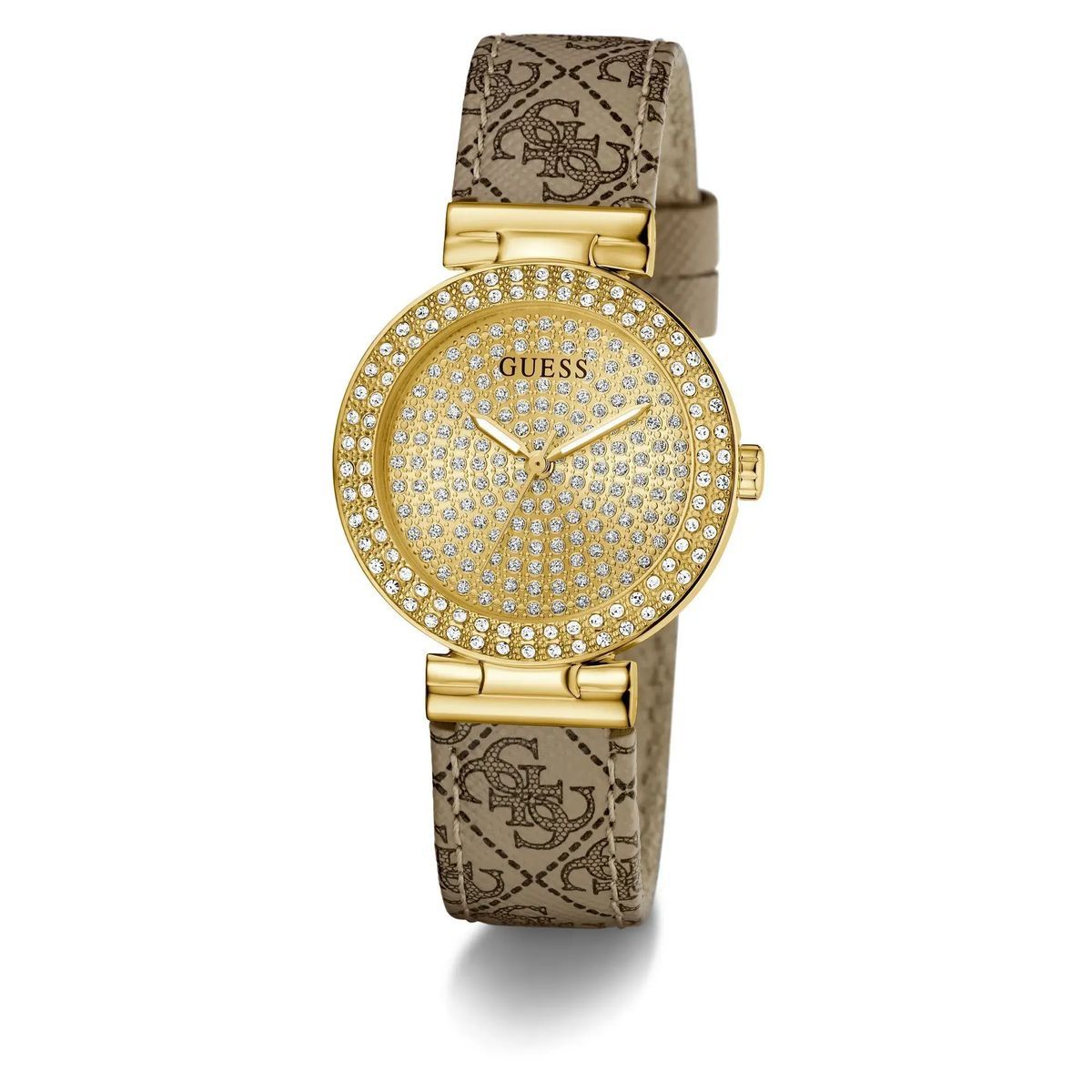 Kristallverzierte Uhr mit Logo-Armband