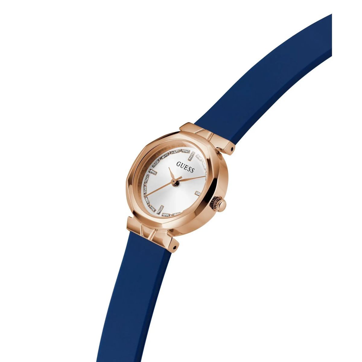 Zarte Damenuhr in Roségold und Blau
