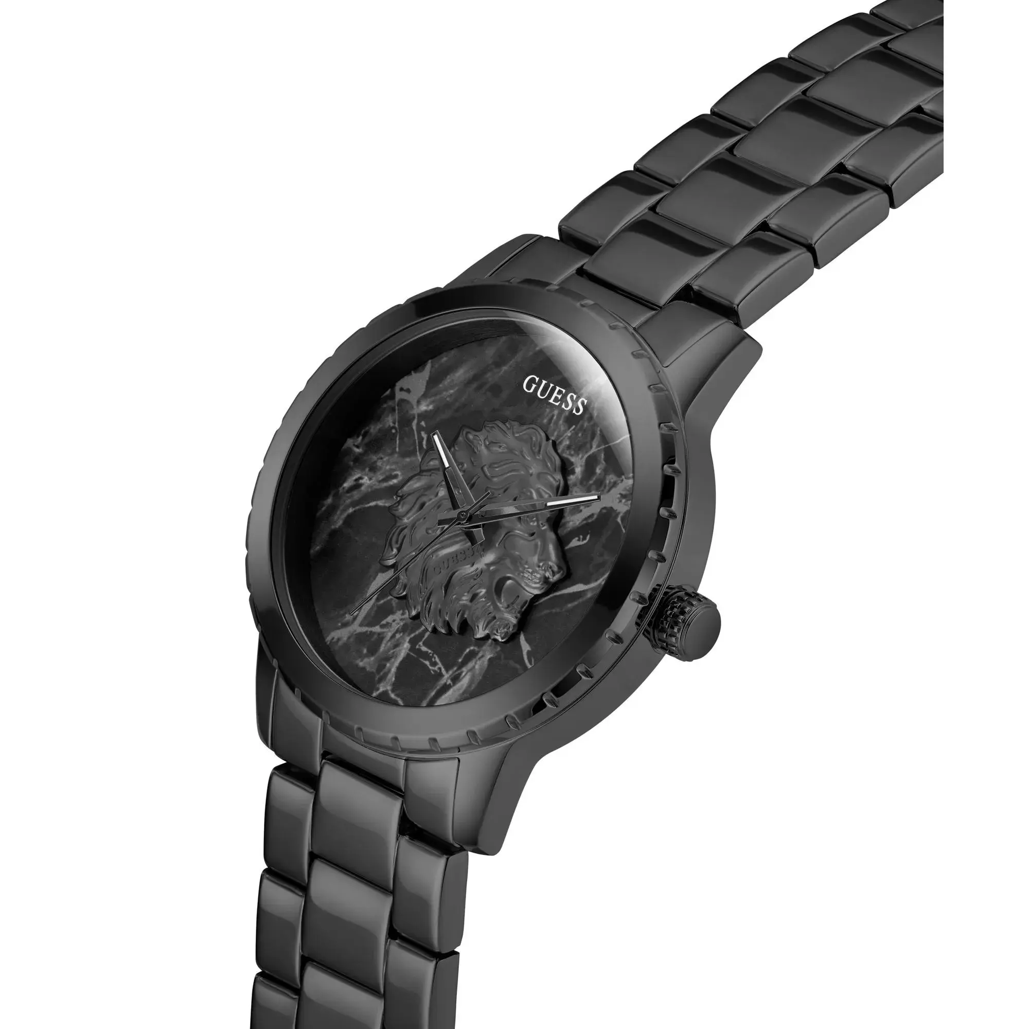 Schwarze Löwenkopf-Analog-Uhr