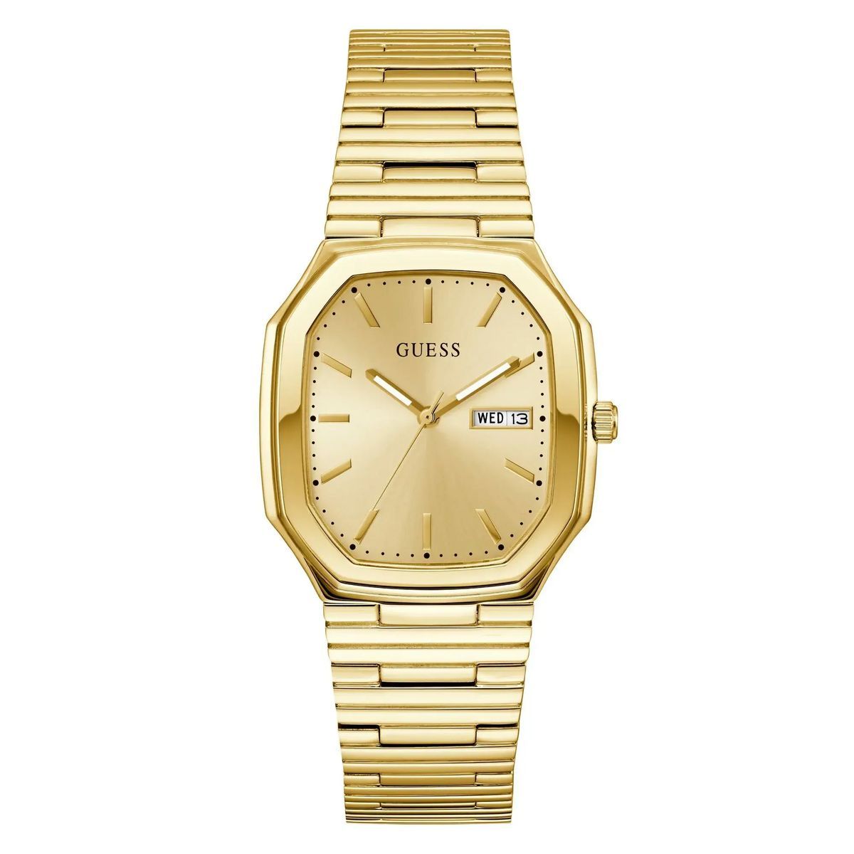 Goldfarbene Armbanduhr mit rechteckigem Gehäuse