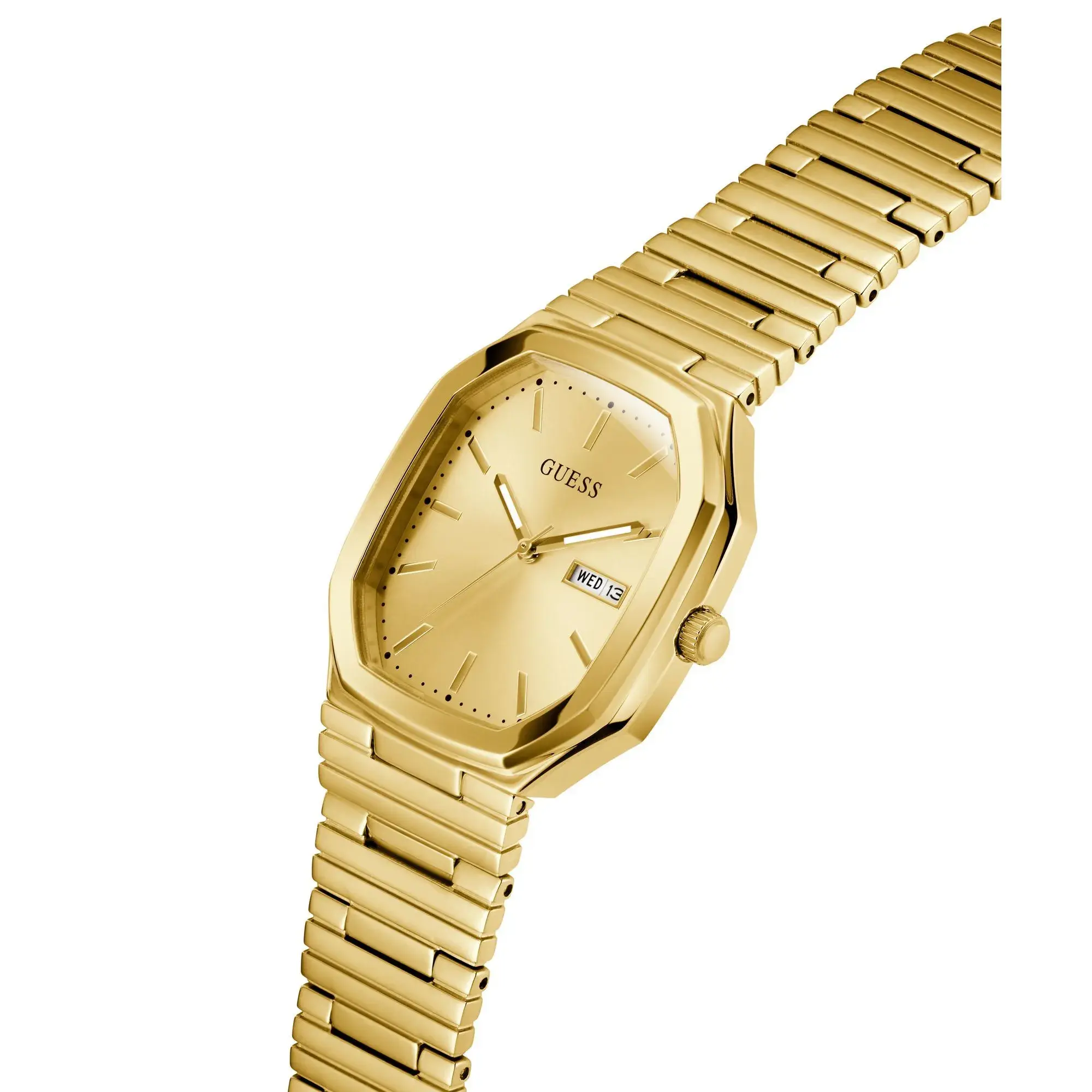 Goldfarbene Armbanduhr mit rechteckigem Gehäuse