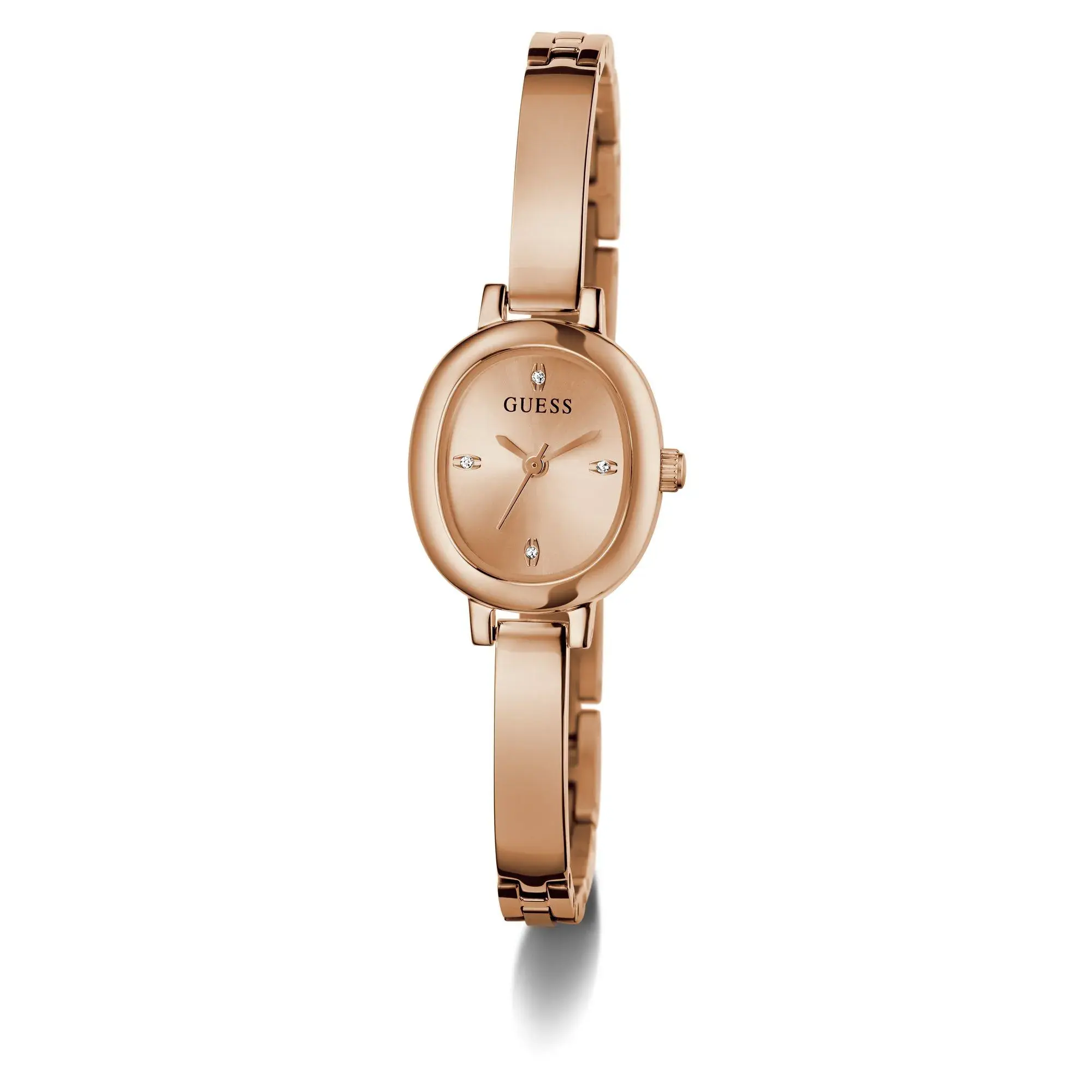 Roségoldfarbene Armbanduhr mit Kristallen