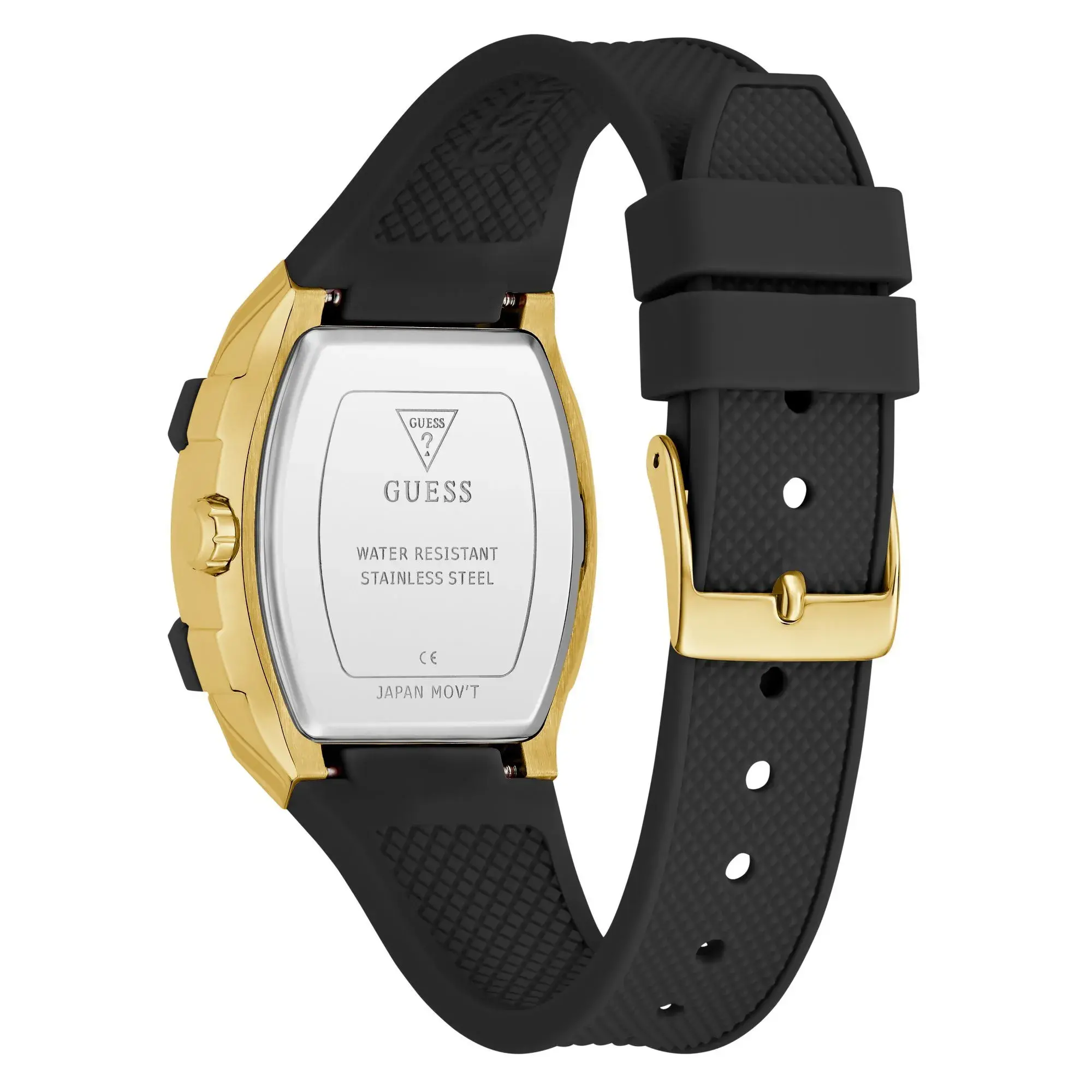 Goldfarbene Uhr mit schwarzem Armband