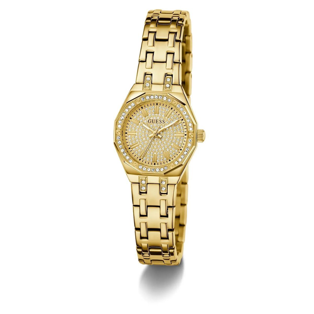 Goldfarbene, Kristallakzentuierte Analog-Uhr