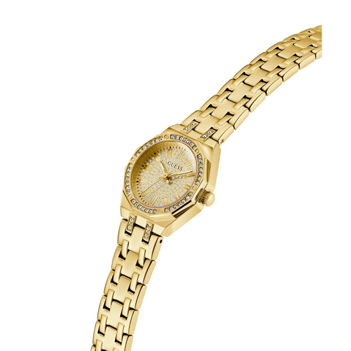 Goldfarbene, Kristallakzentuierte Analog-Uhr