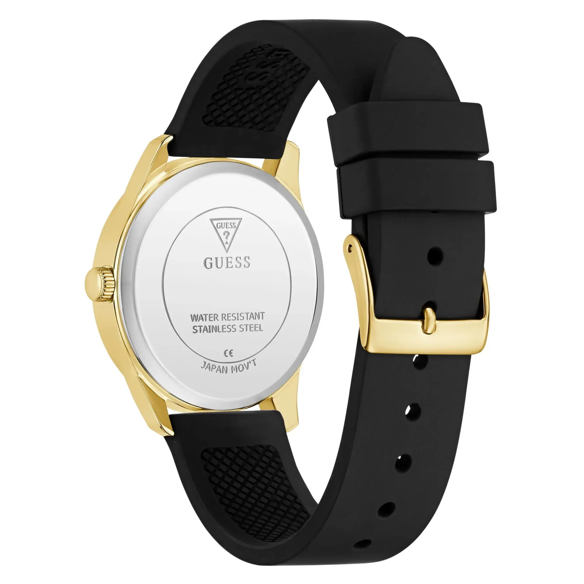 Goldfarbene Uhr mit schwarzem Armband