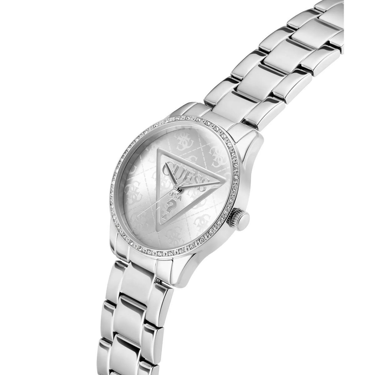 Silberfarbene Armbanduhr mit Logo-Zifferblatt
