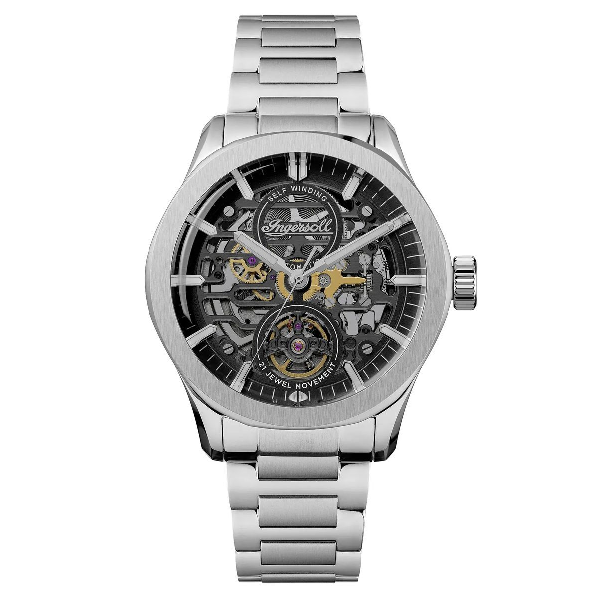 Automatikuhr mit skelettiertem Zifferblatt in Silber