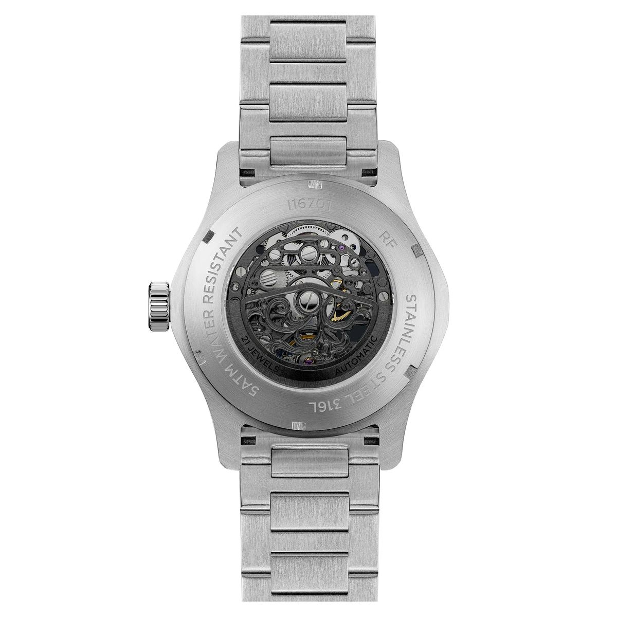 Automatikuhr mit skelettiertem Zifferblatt in Silber