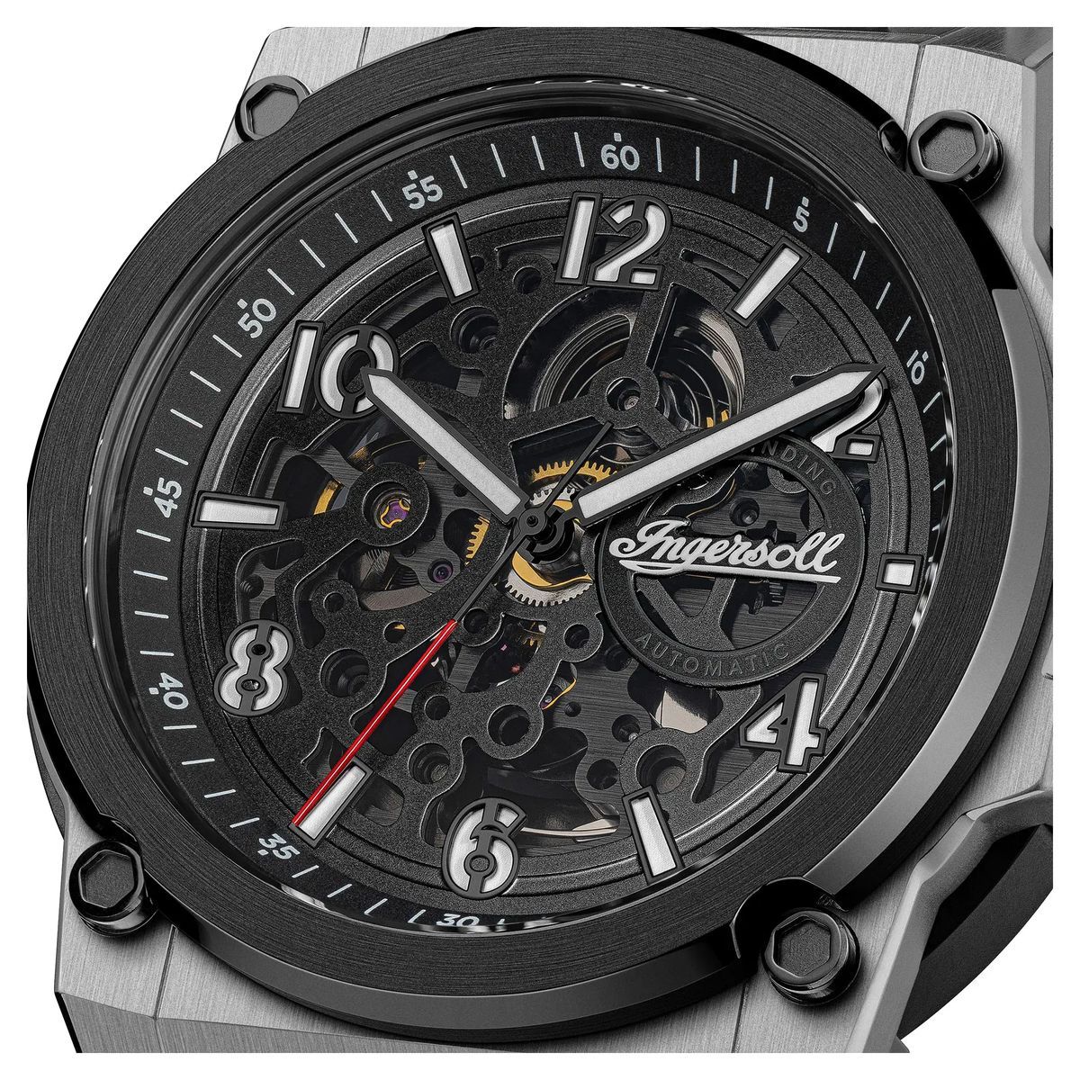 Silberne automatische Skelett-Armbanduhr