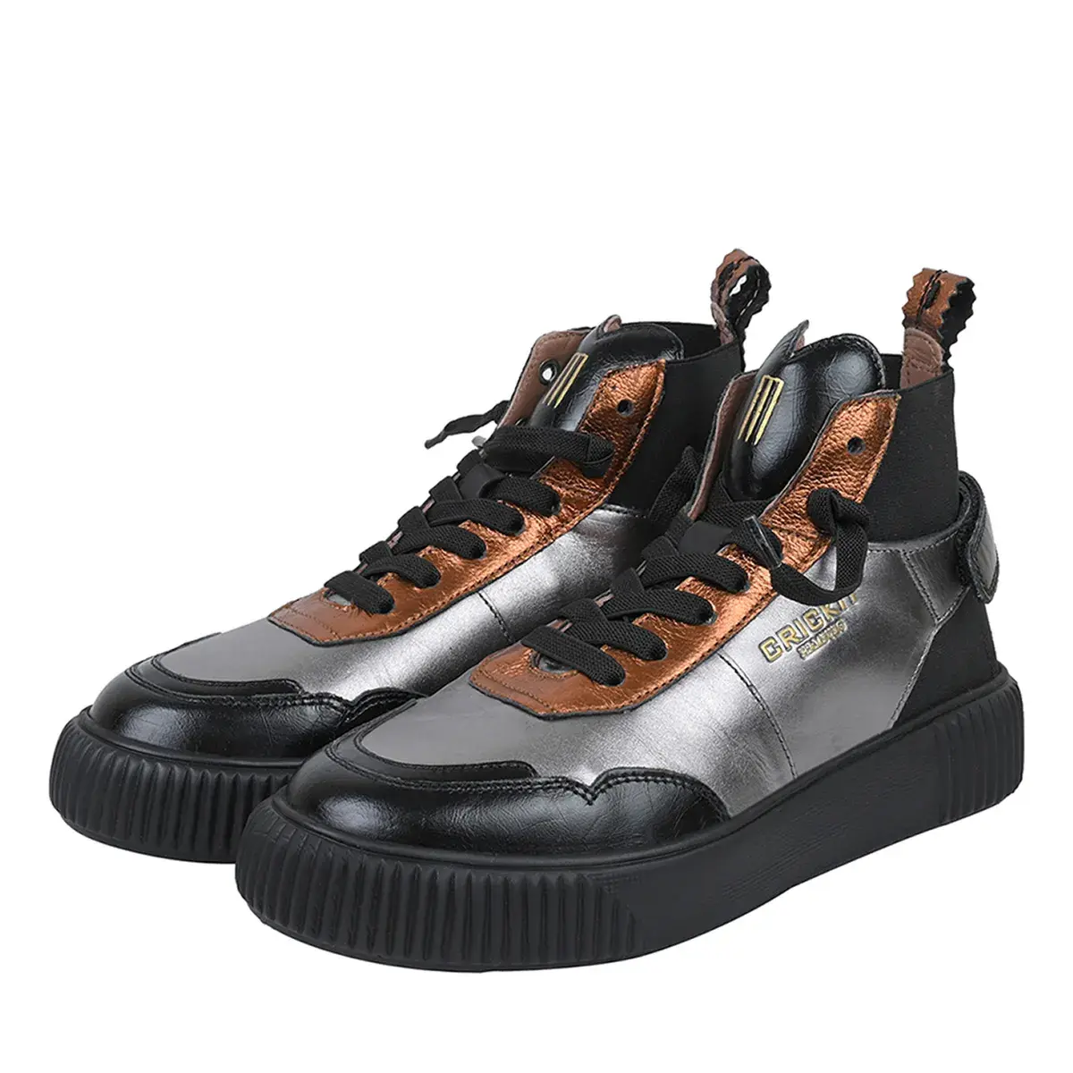 Metallic Leder High-Top Fashion Sneakers